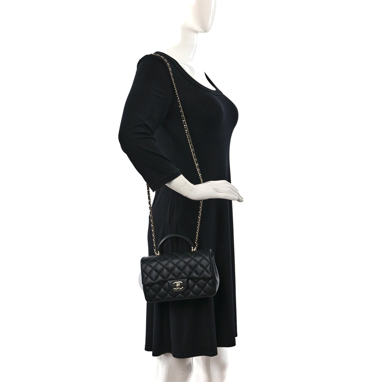 Lambskin Quilted Mini Top Handle Rectangular Flap Black