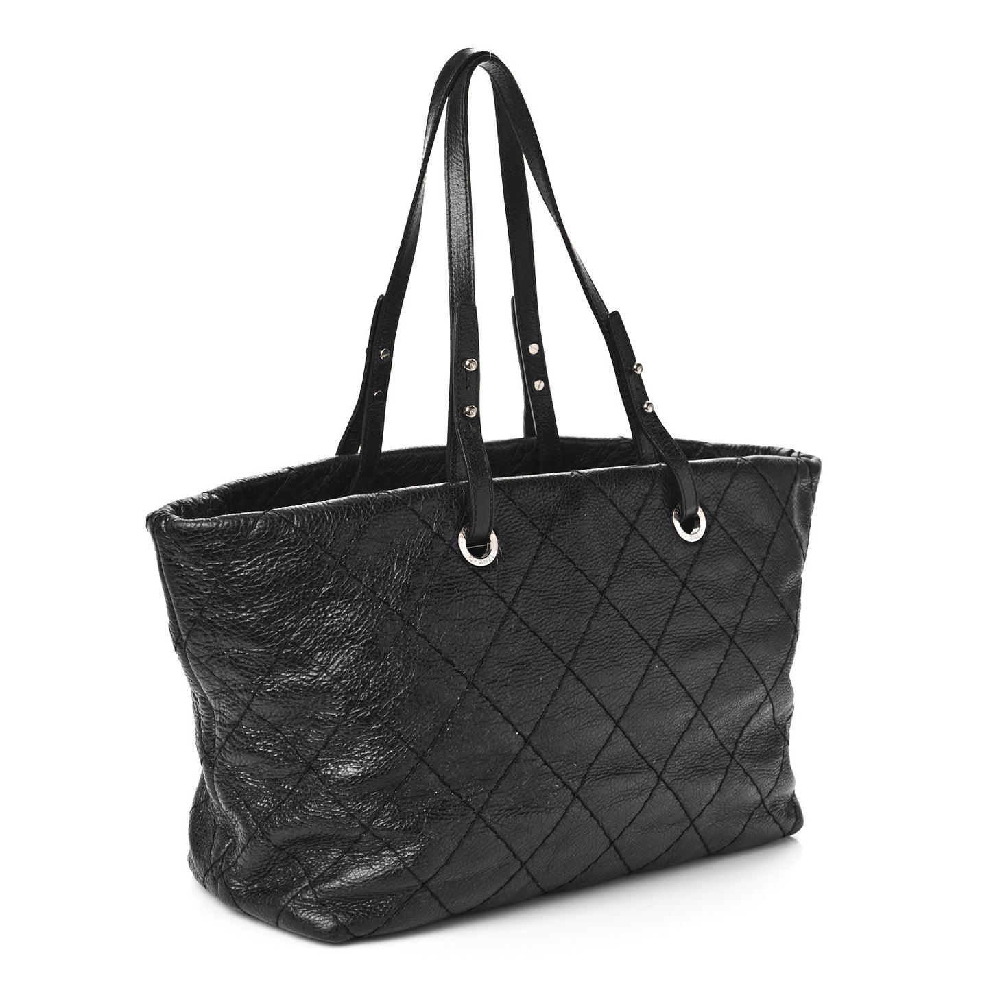 Glazed Calfskin Large On The Road Tote Black