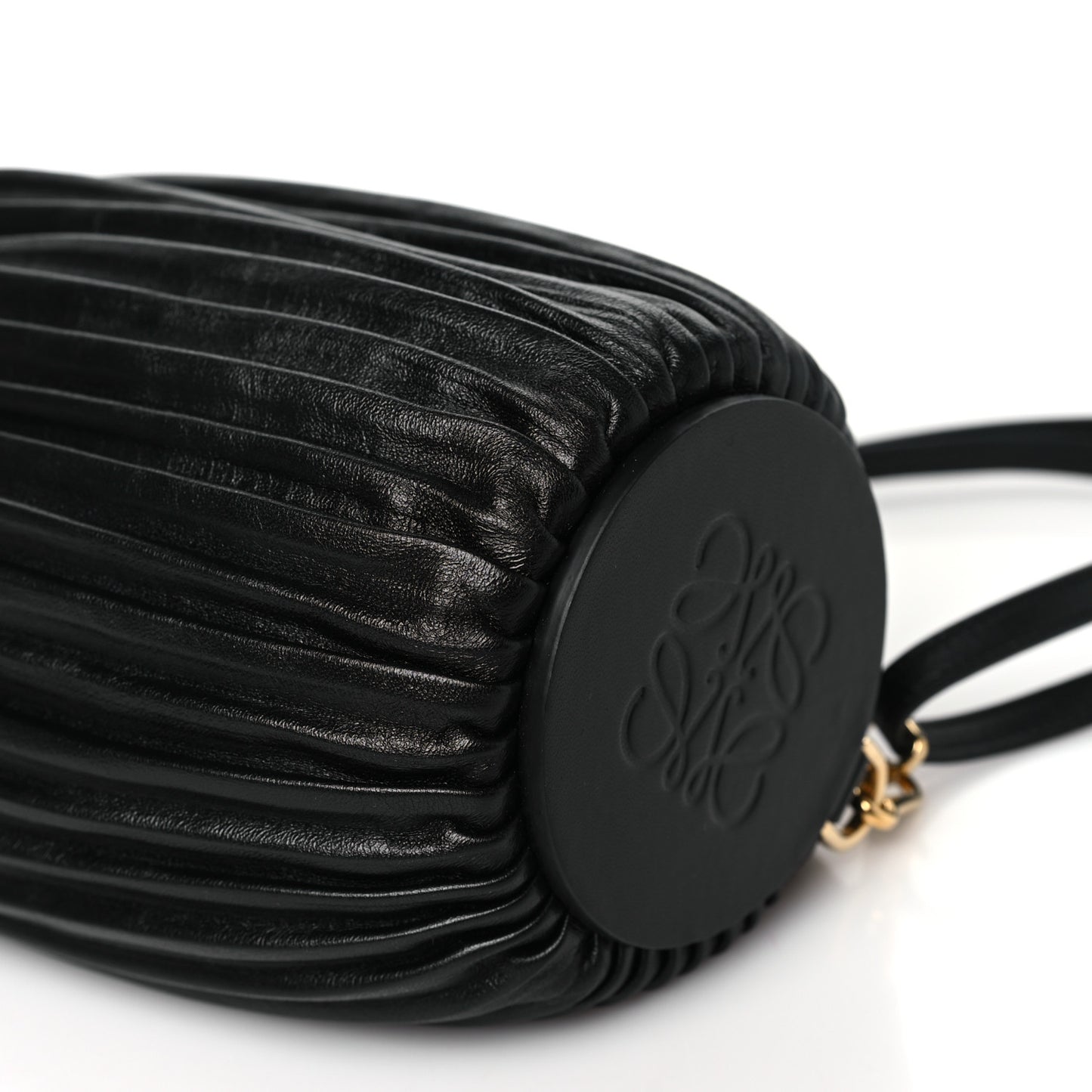Lambskin Pleated Bracelet Pouch Shoulder Bag Black