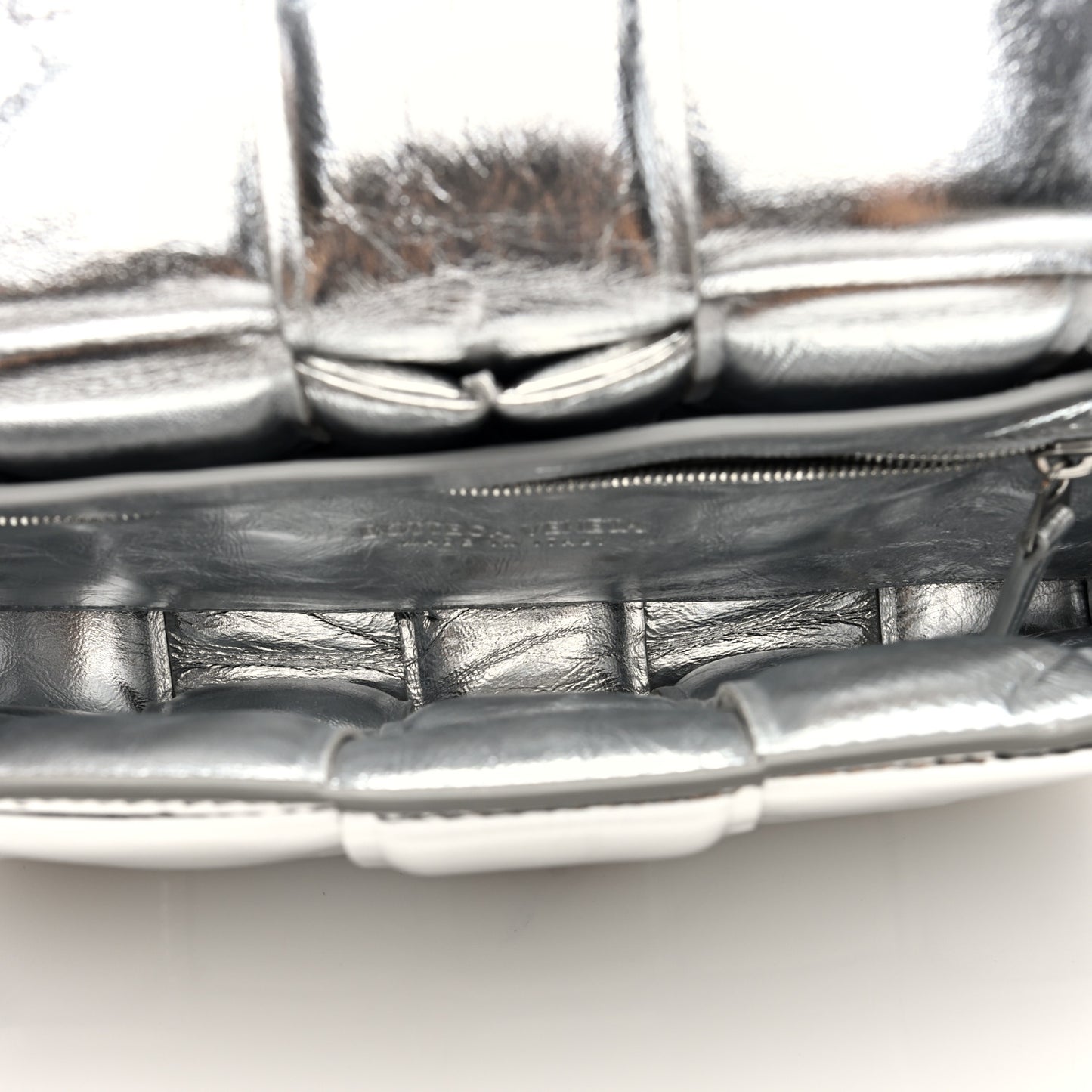 Metallic Lambskin Padded Cassette Crossbody Bag Silver