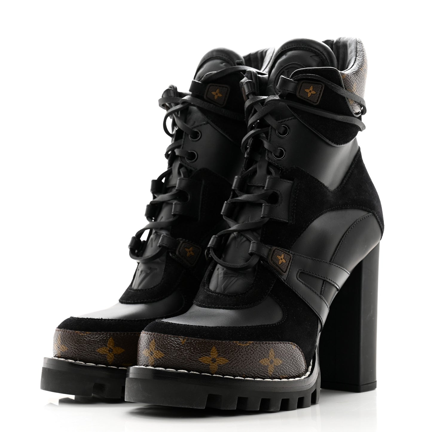 Suede Calfskin Monogram Star Trail Ankle Boots 38 Black