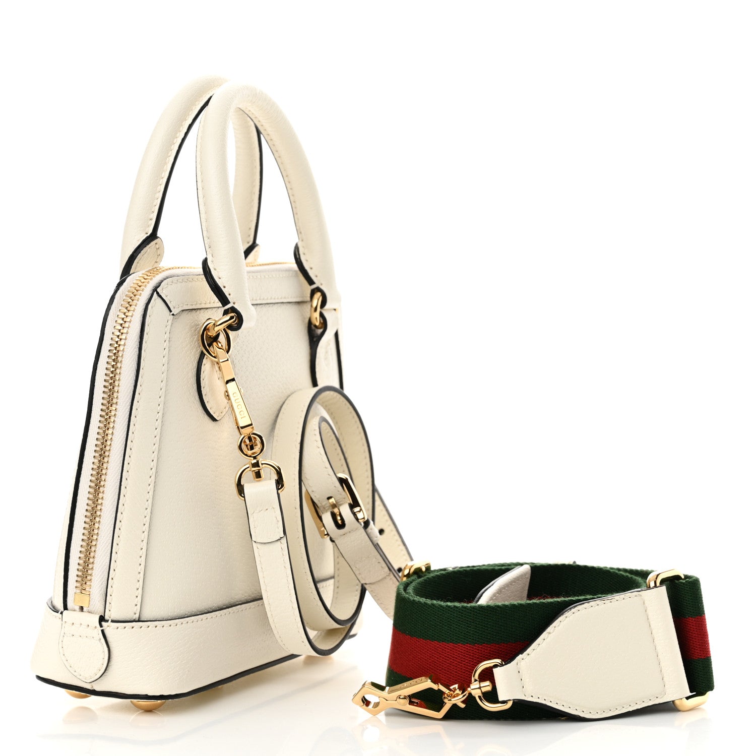 Gucci X ADIDAS Textured Dollar Calfskin Web Trefoil Mini Horsebit 1955 Top Handle Bag Off White Black 3 of 11