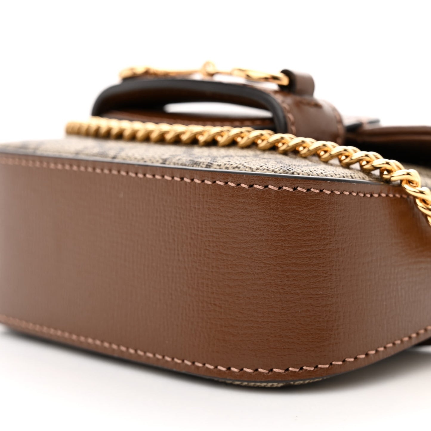 GG Supreme Monogram Azalea Calfskin Web Horsebit 1955 Wallet On Strap Beige Ebony Brown Sugar