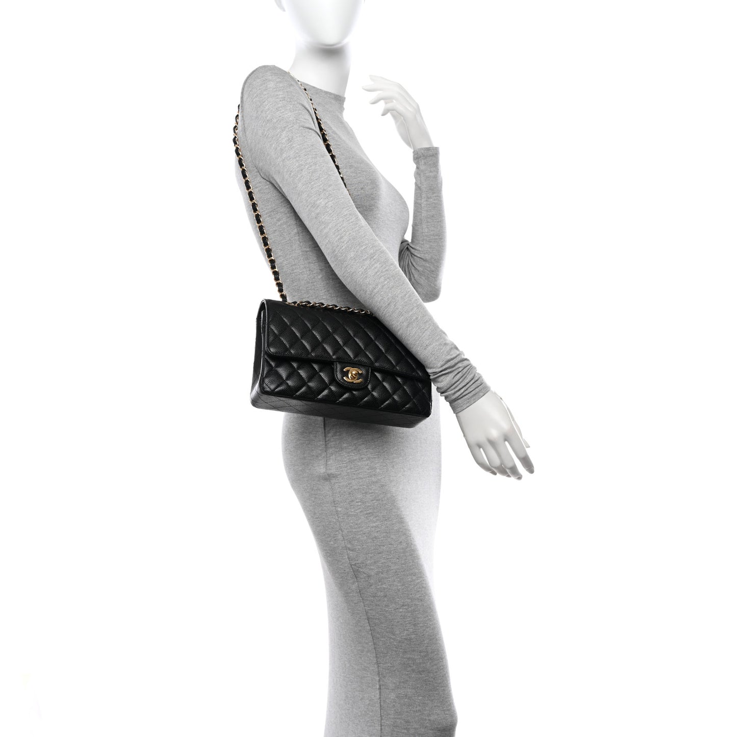 Caviar Quilted Medium Double Flap Black