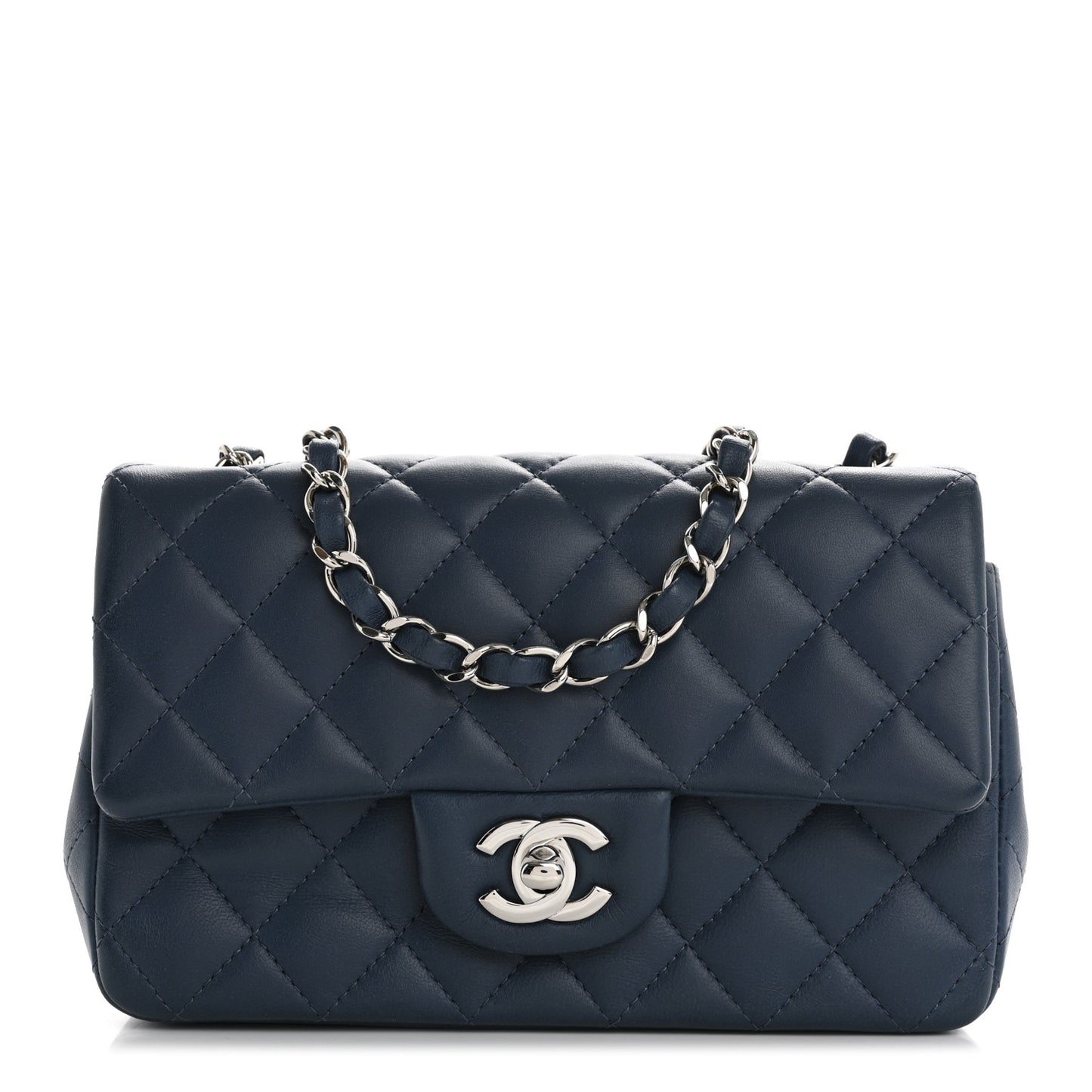 Lambskin Quilted Mini Rectangular Flap Blue