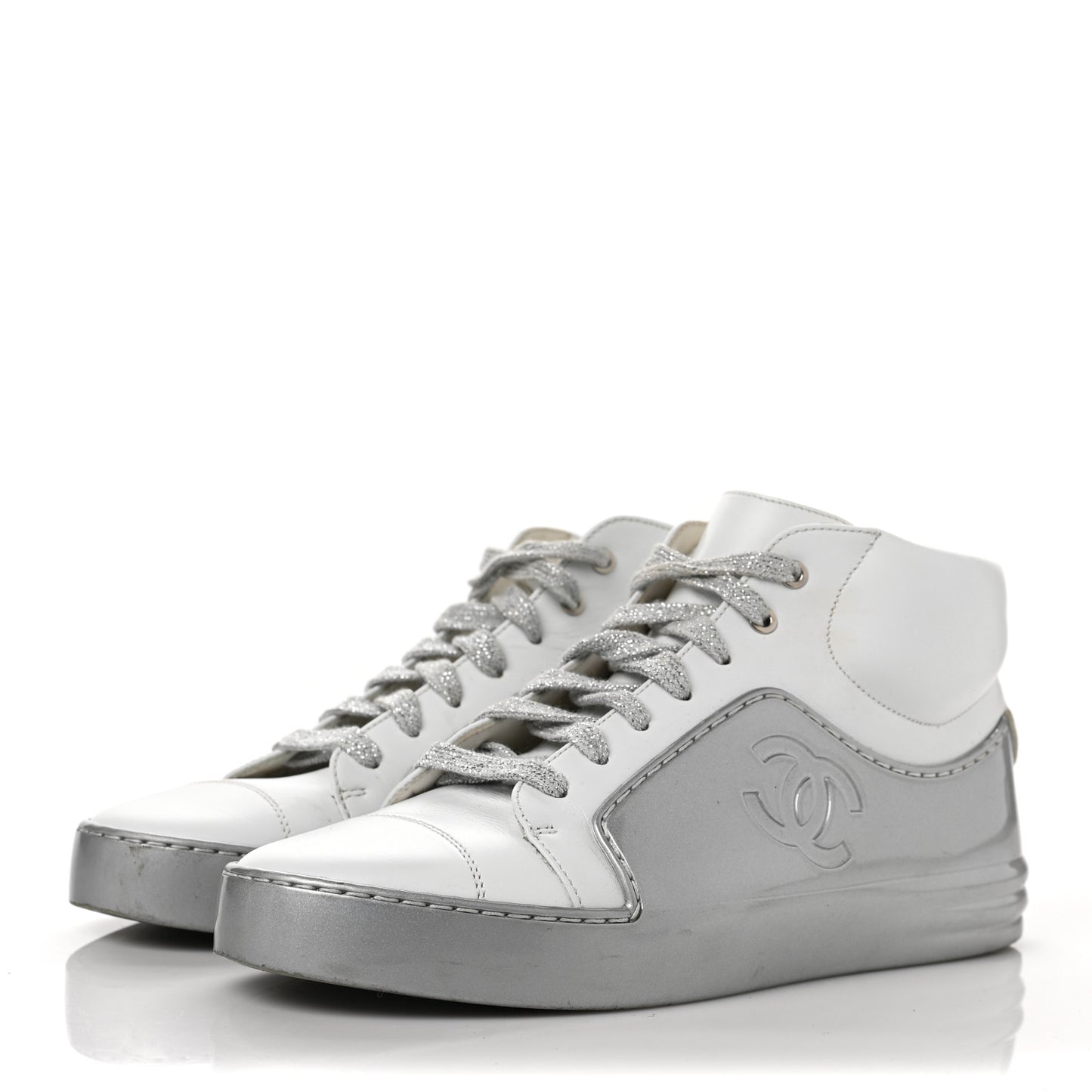 Patent Lambskin High Top Sneakers 37 White Silver