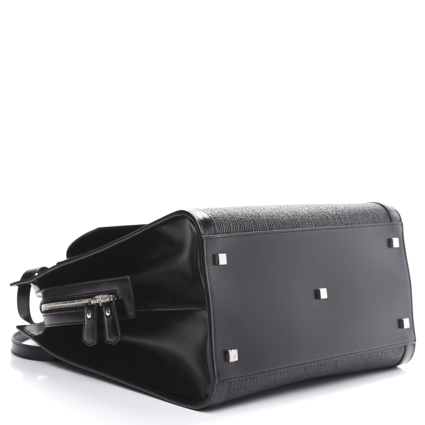 Raffia Shiny Calfskin Large Uptown Tote Black