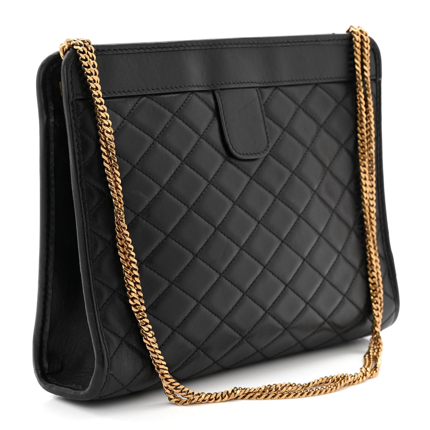 Saint Laurent Lambskin Quilted Monogram Baby Victoire Chain Clutch Bag Black 3 of 10