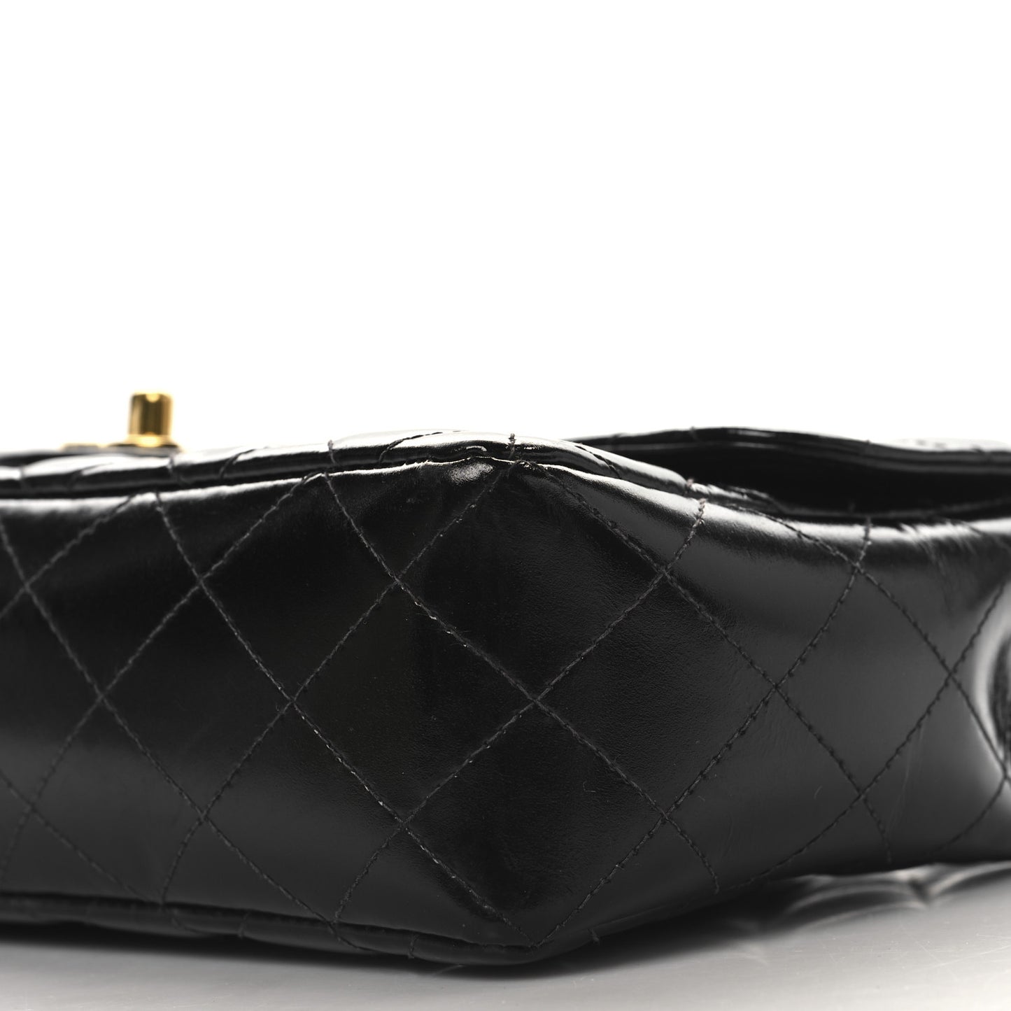 Patent Quilted Medium Rectangular Kelly Flap Bag Black