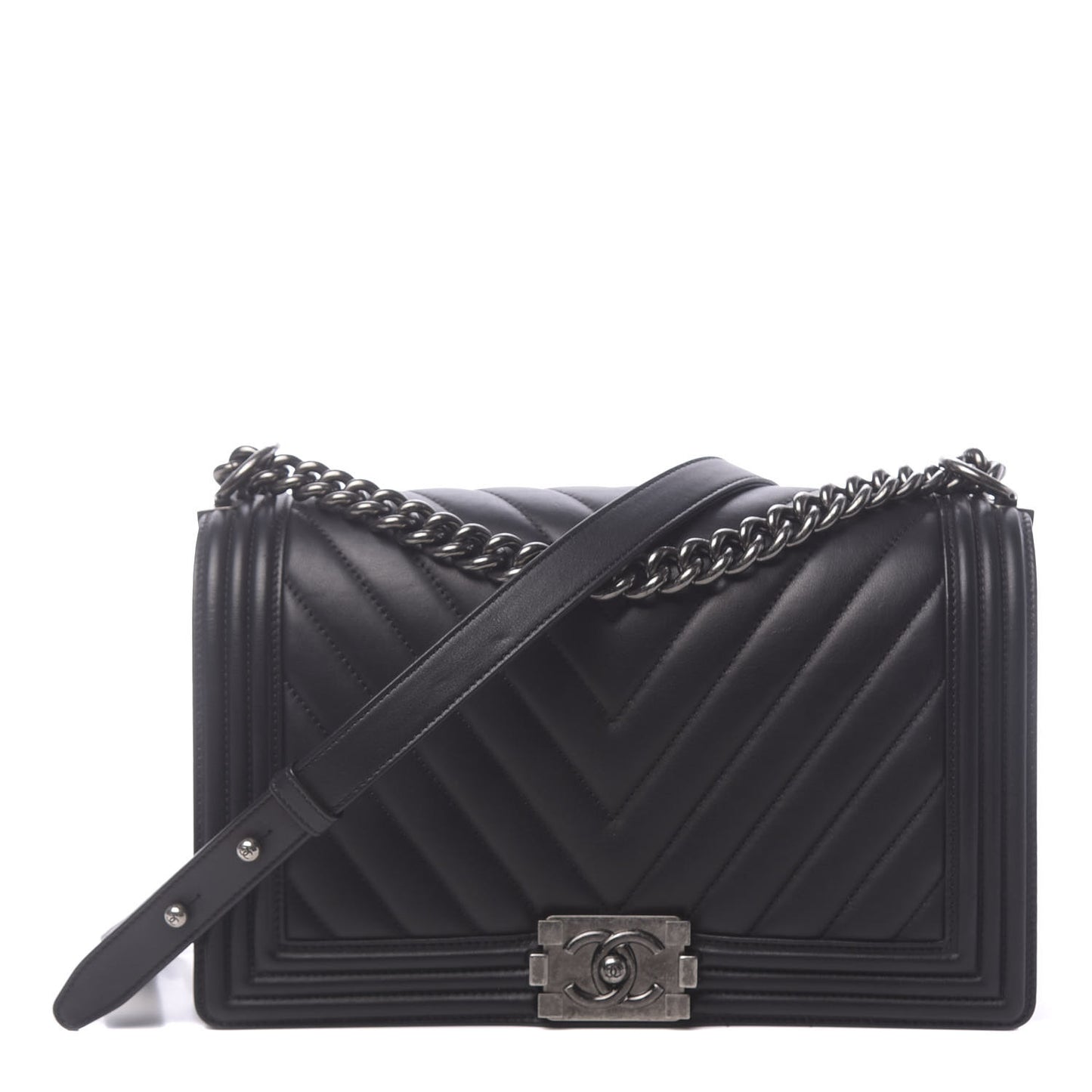 Calfskin Chevron Quilted New Medium Boy Flap Black