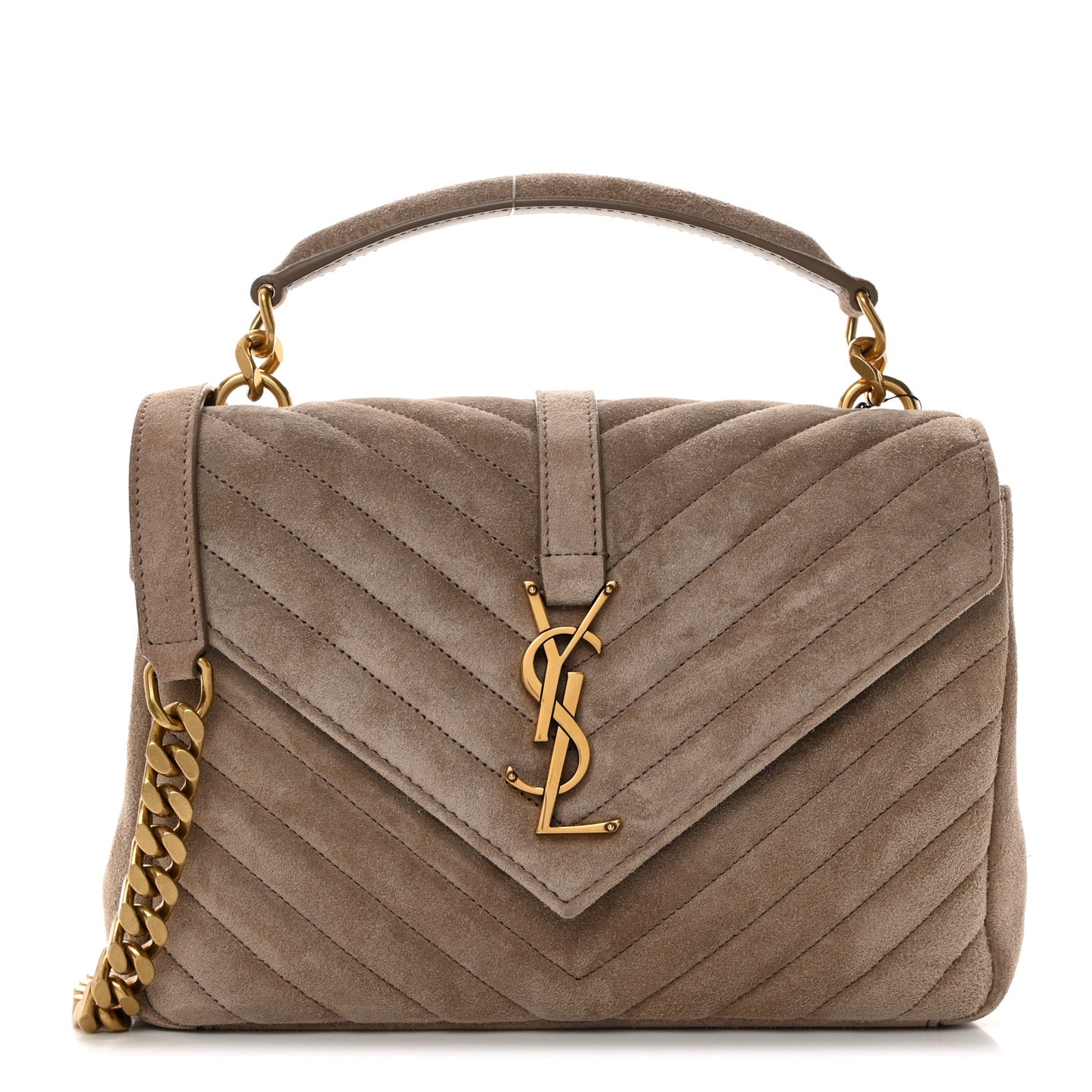 Suede Matelasse Chevron Monogram Medium College Bag Taupe