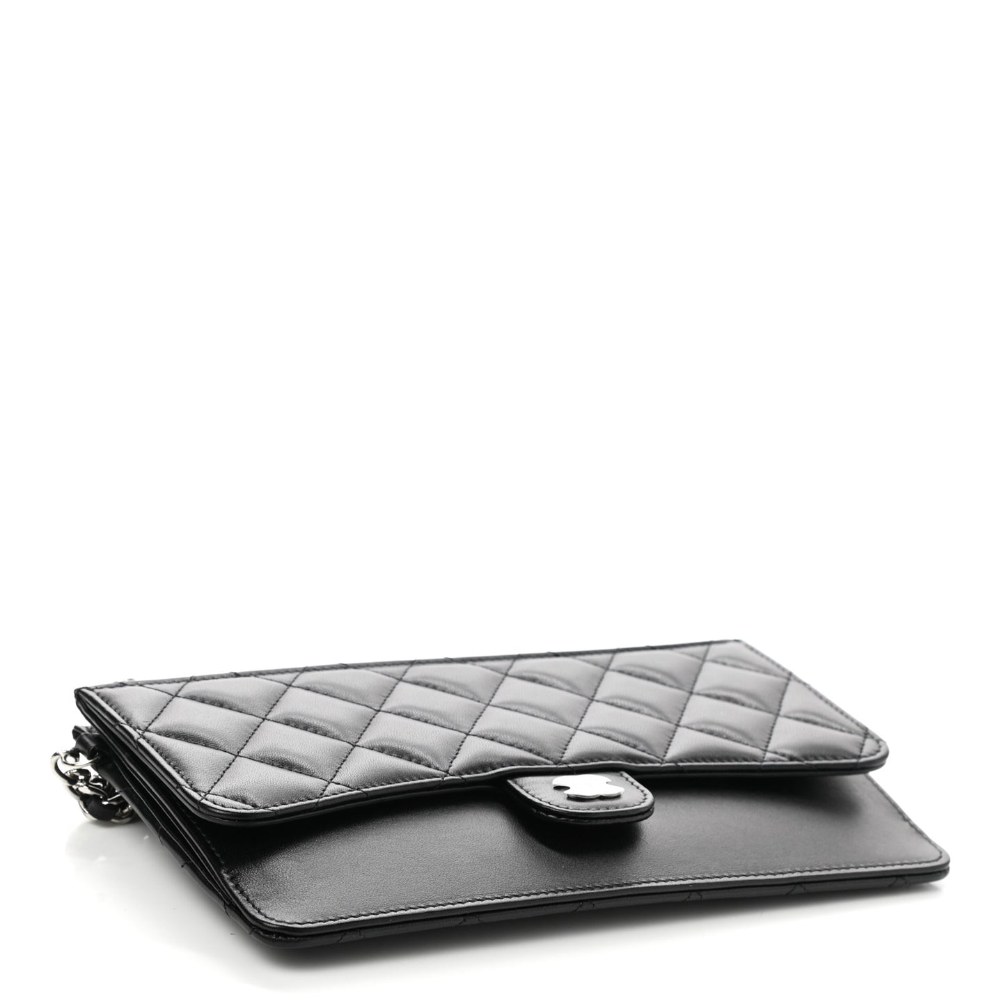 Lambskin Quilted Classic Pouch With Handle Black