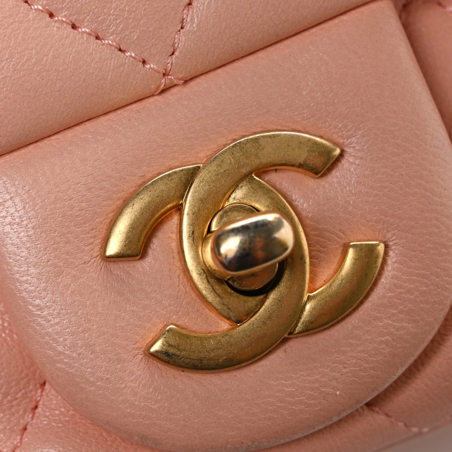 Lambskin Quilted Mini Pearl Crush Flap Light Orange