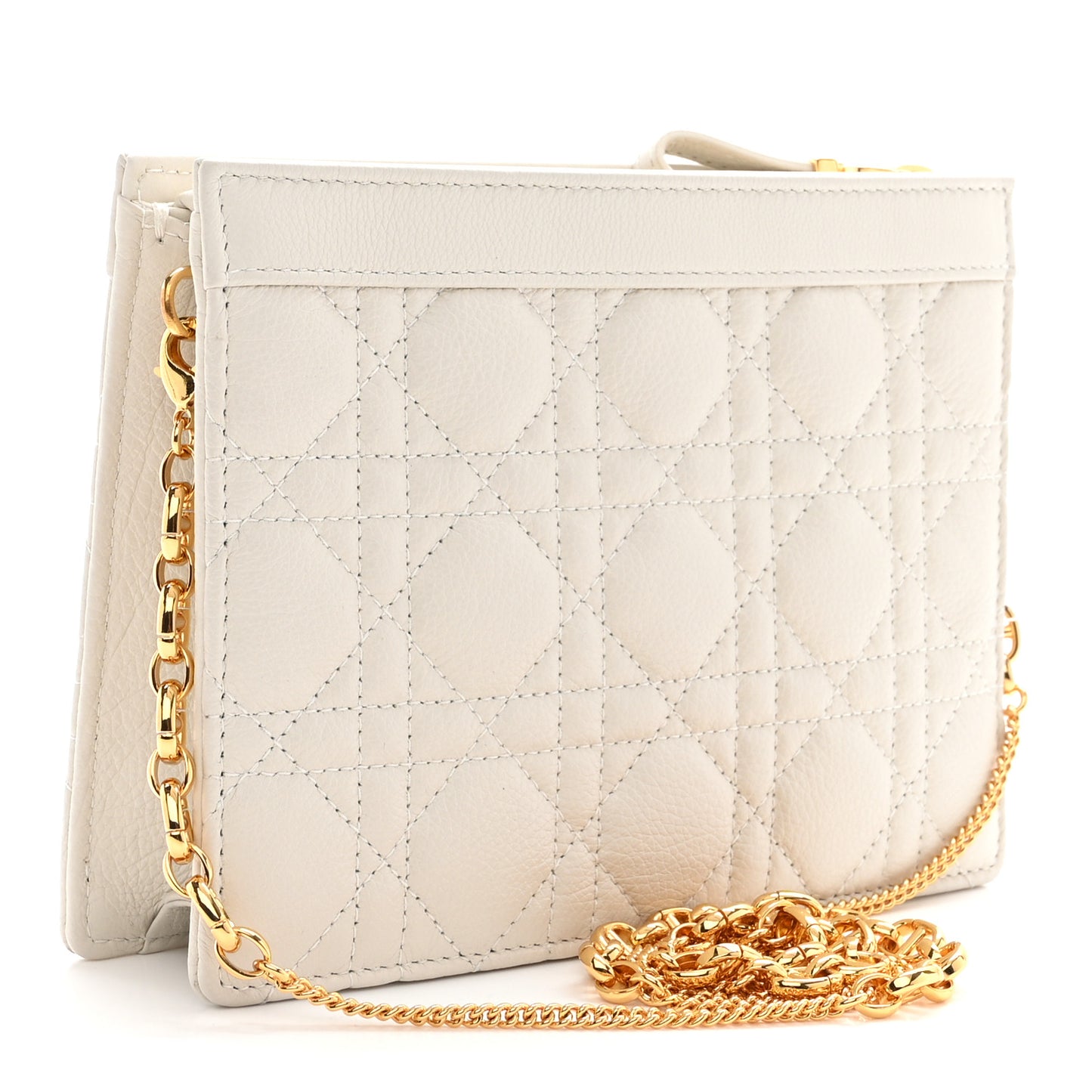 Calfskin Cannage Caro Zipped Pouch With Chain Latte