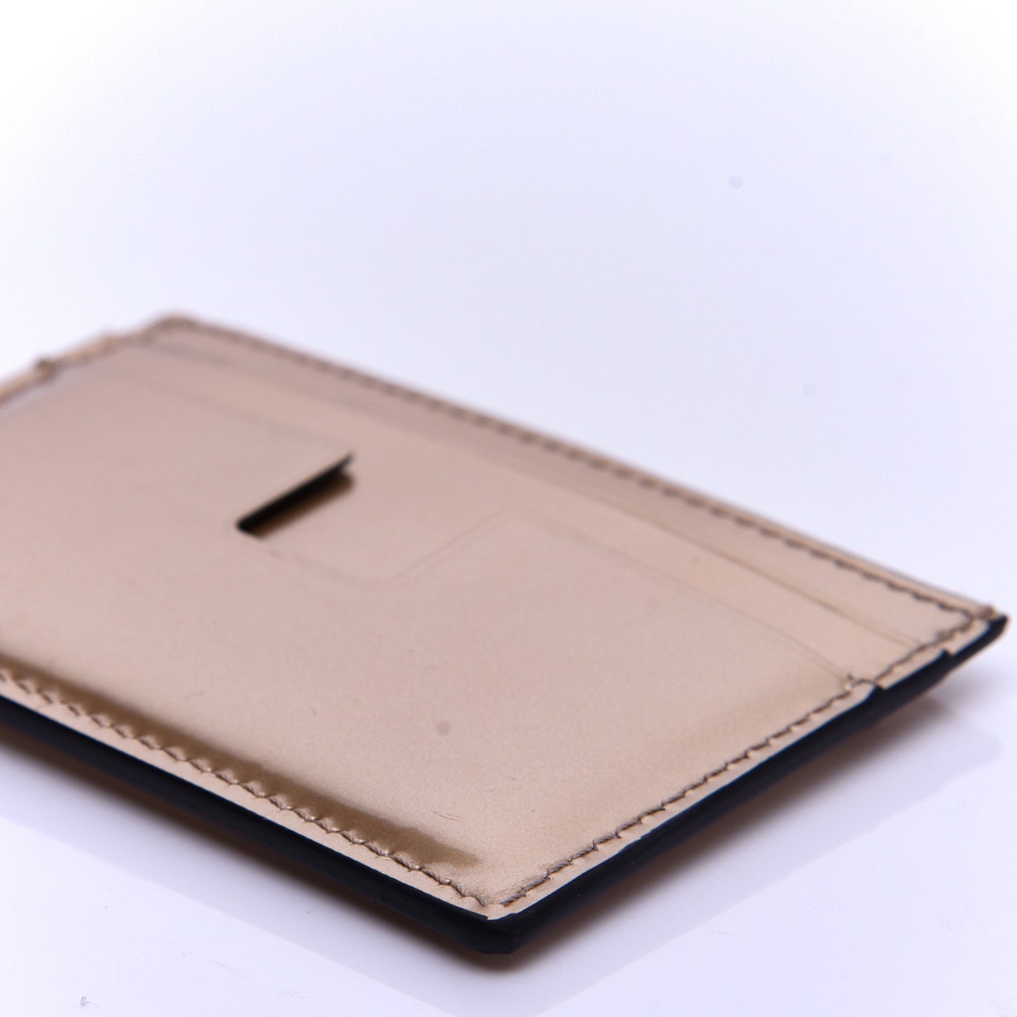 Metallic Calfskin Card Holder Gold