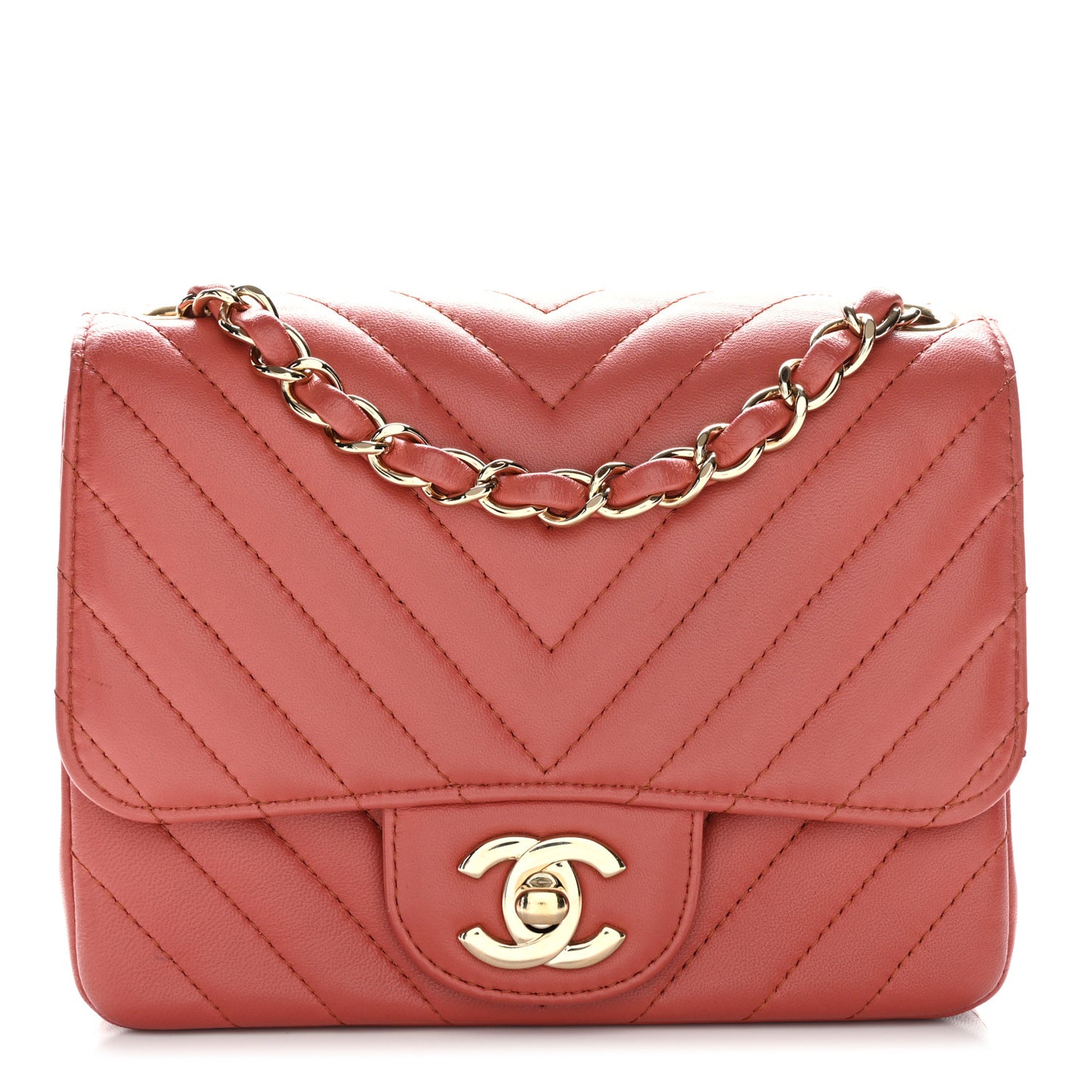 Lambskin Chevron Quilted Mini Square Flap Rosewood