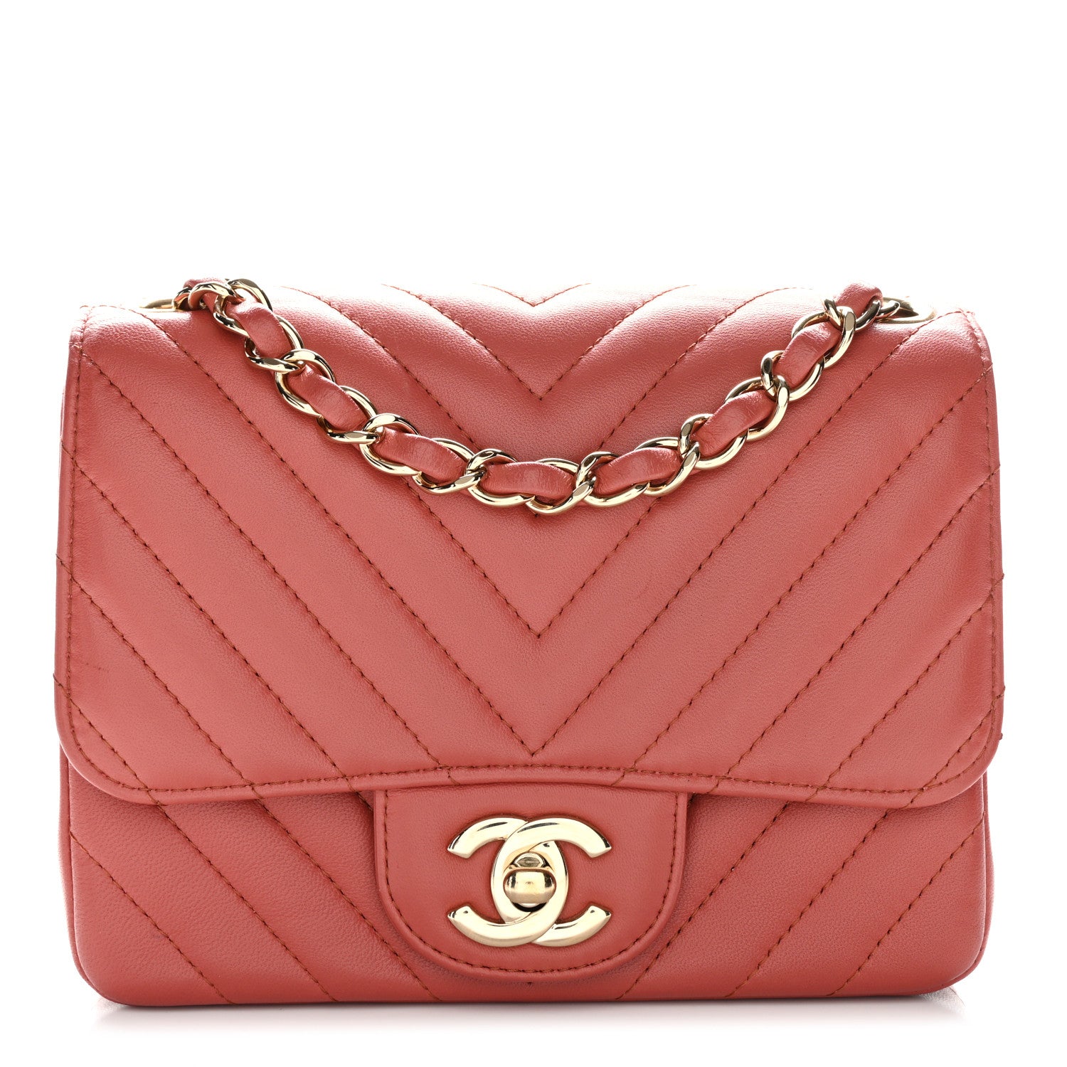 Chanel Lambskin Chevron Quilted Mini Square Flap Rosewood 1731864
