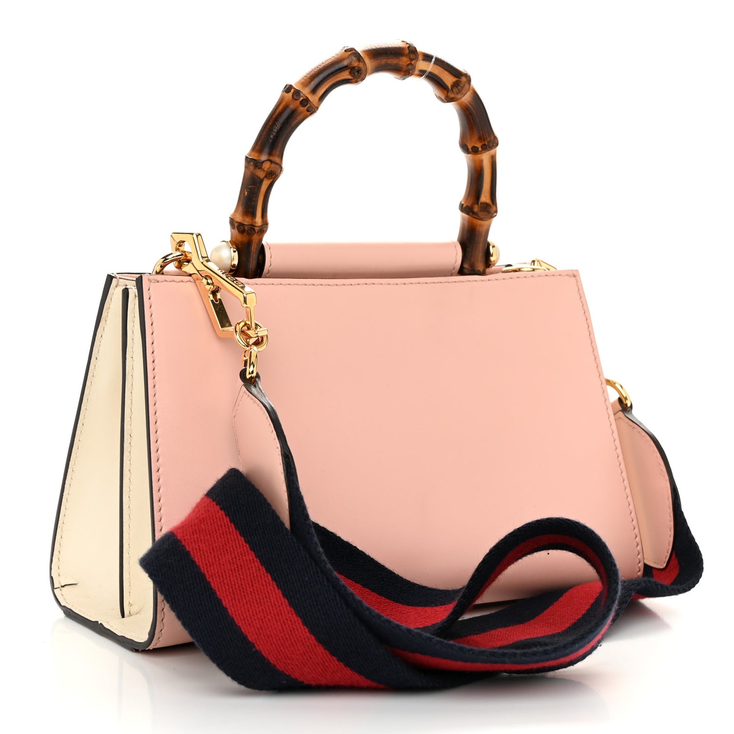 Nappa Bamboo Web Mini Nymphaea Top Handle Bag Perfect Pink Mystic White