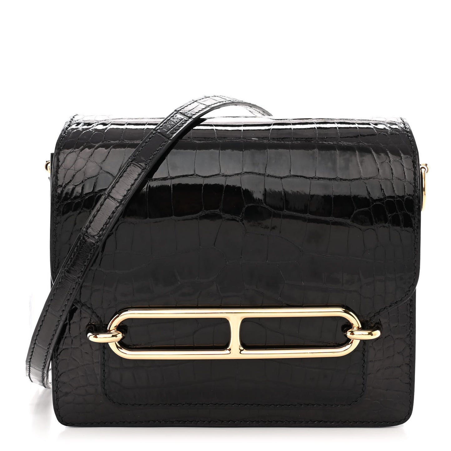 Shiny Alligator Mini Sac Roulis Black
