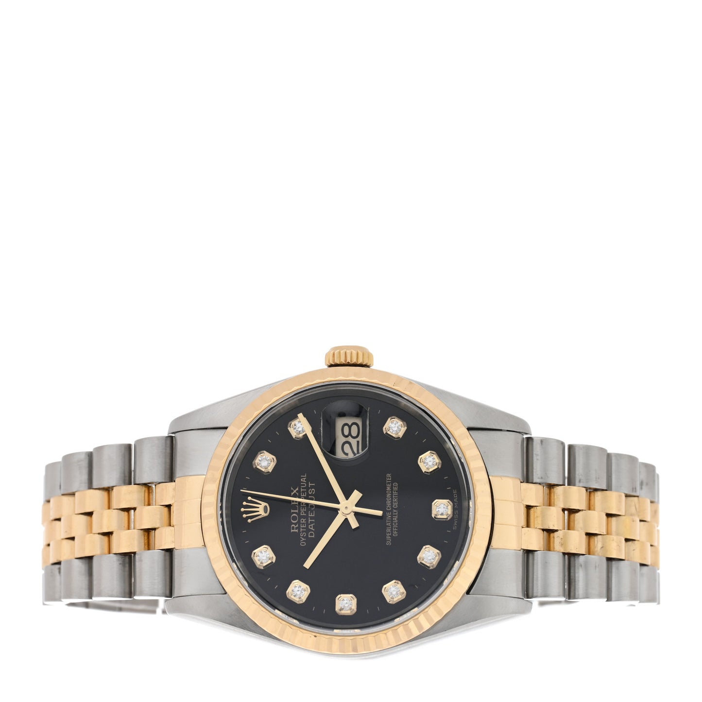 Stainless Steel 18K Yellow Gold Diamond 36mm Oyster Perpetual Datejust Watch Black 16233