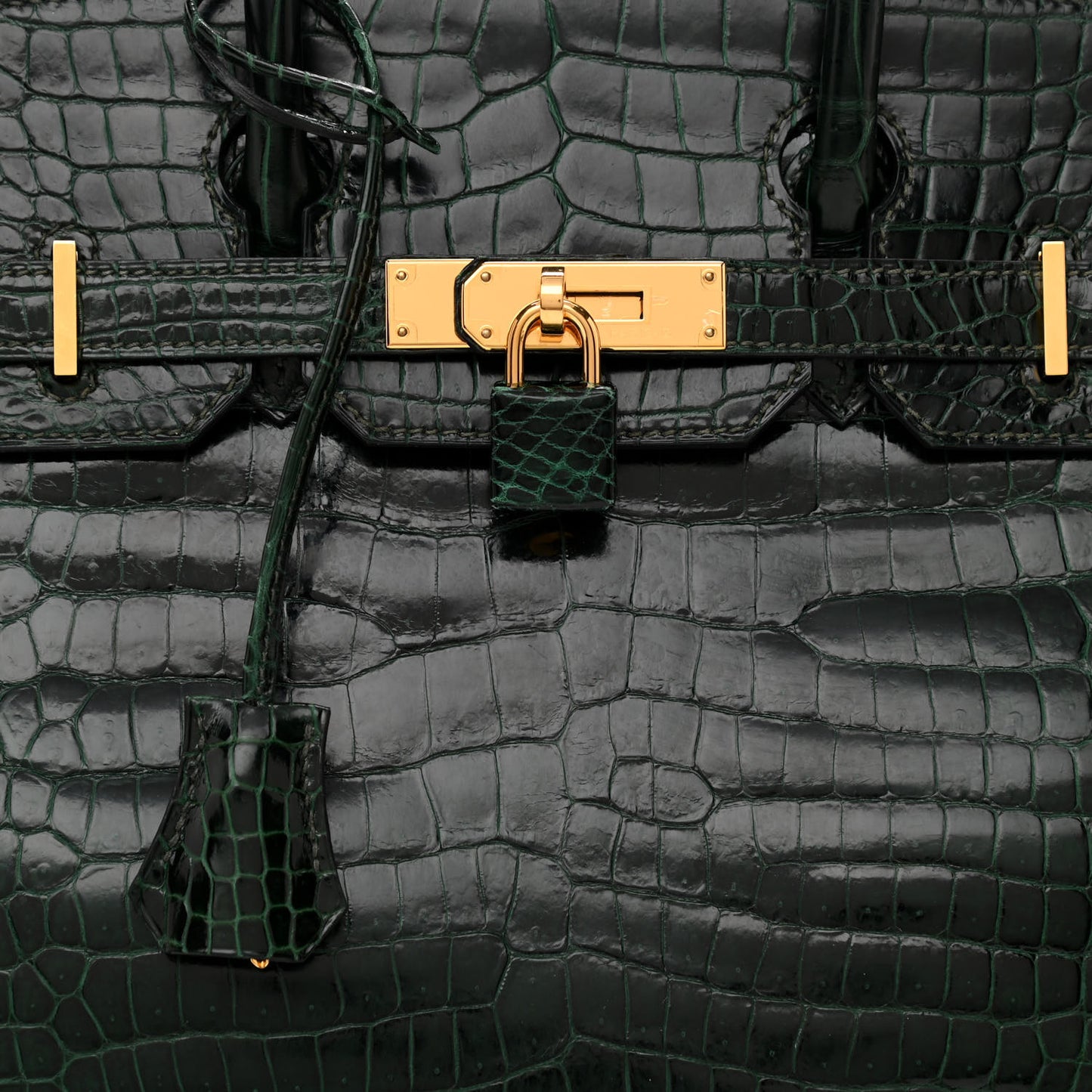 Shiny Porosus Crocodile Birkin 30 Vert Fonce