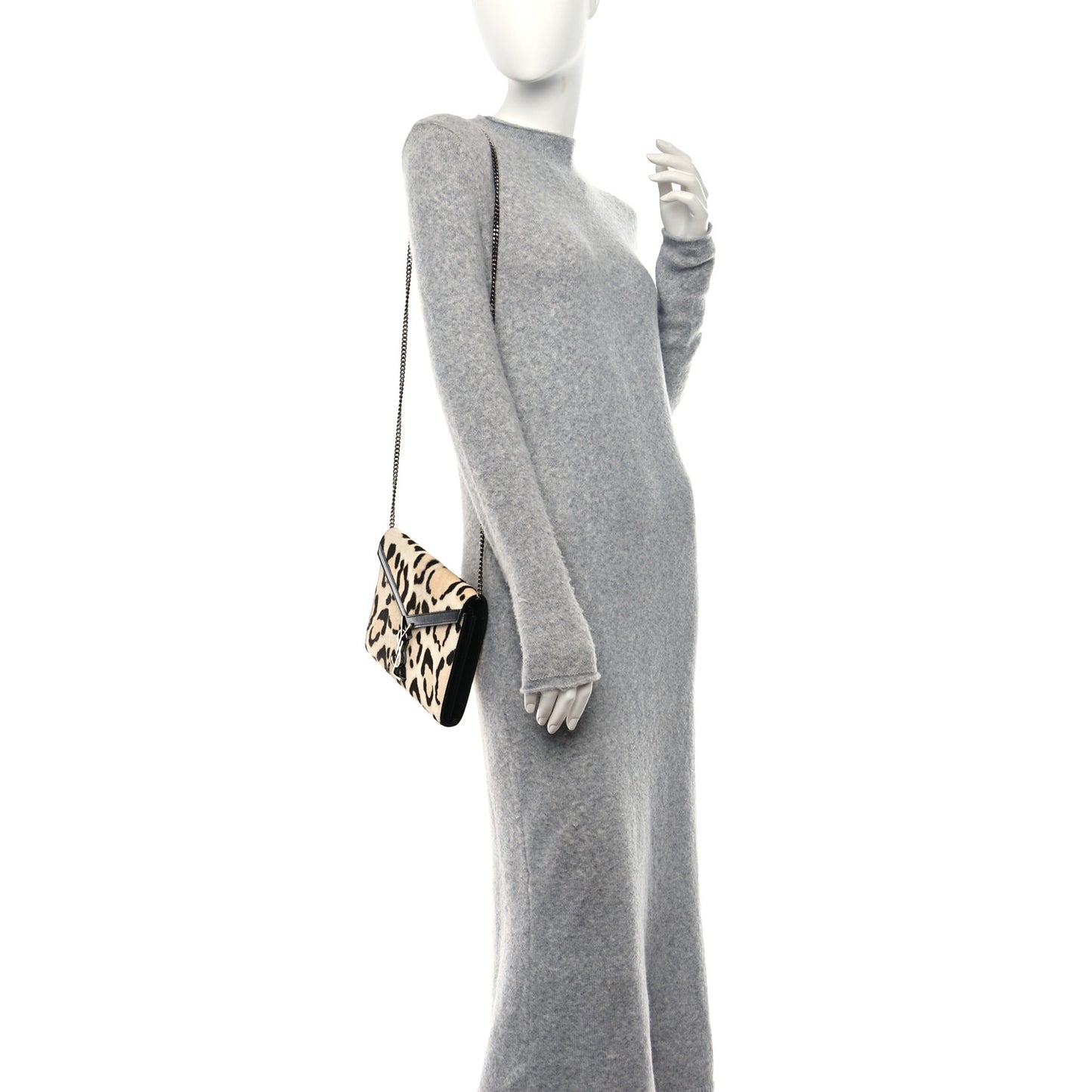 Calf Hair Leopard Print Monogram Cassandra Chain Wallet White Multicolor