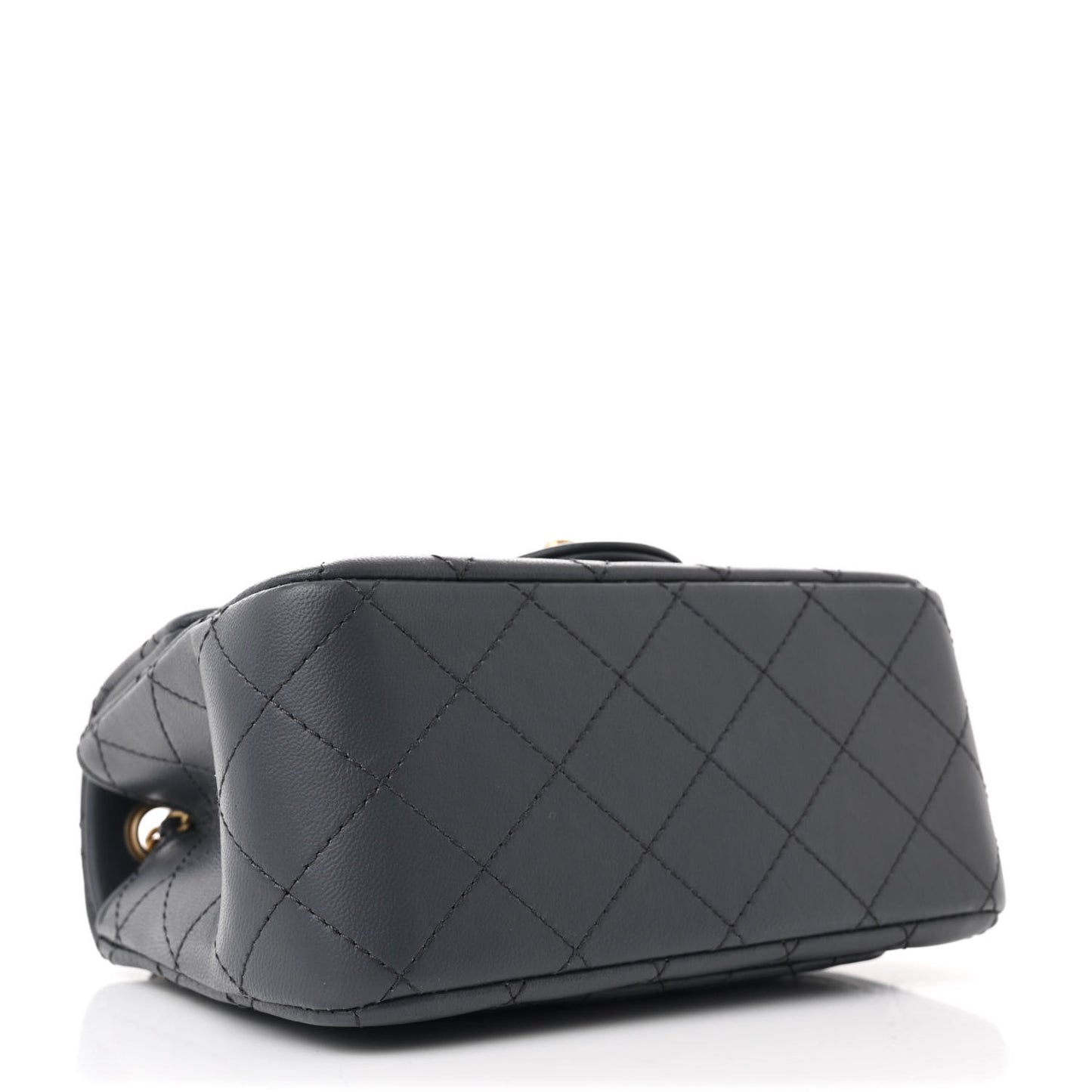 Lambskin Quilted Mini Pearl Crush Flap Dark Grey