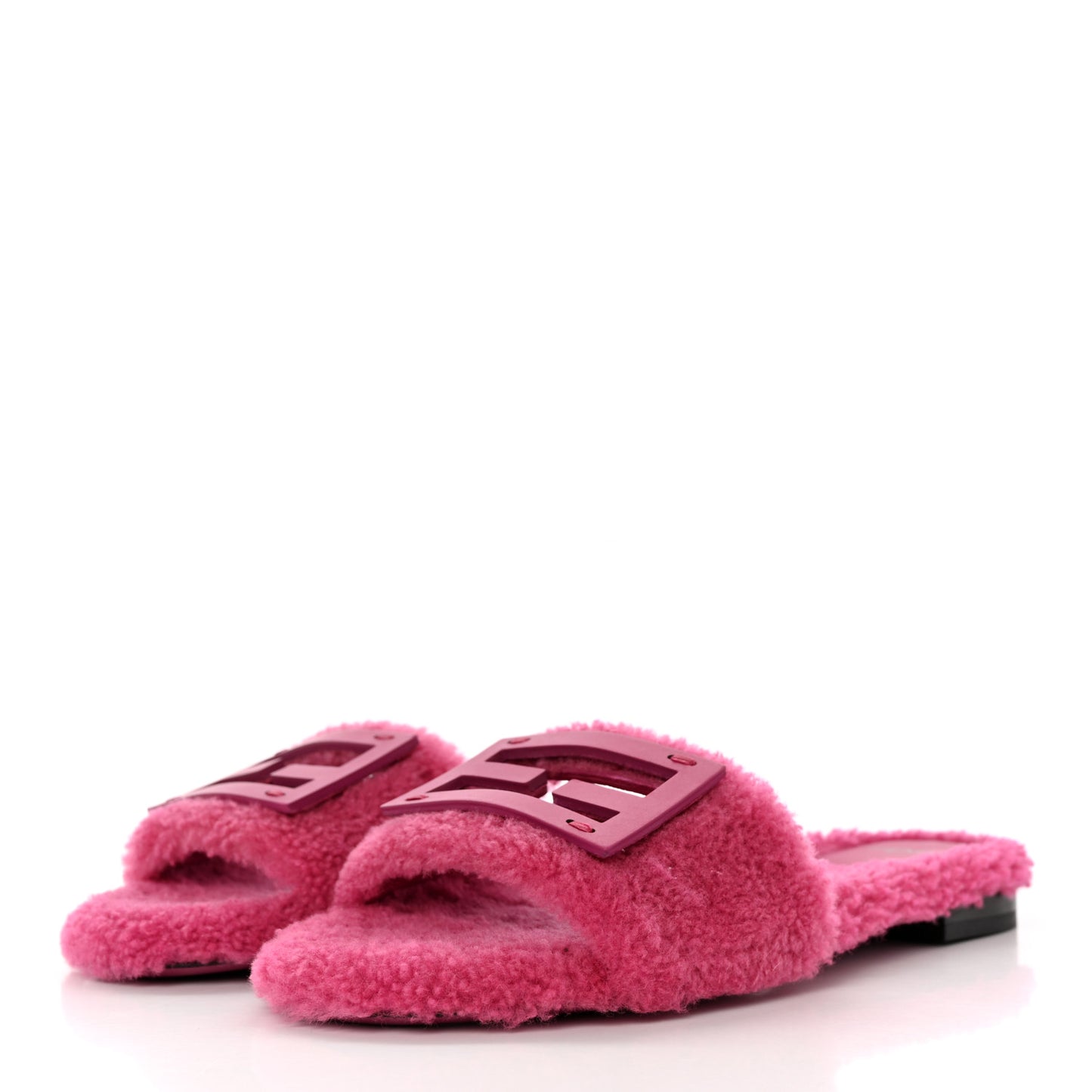 Shearling FF Baguette Slide Sandals 36.5 Pink
