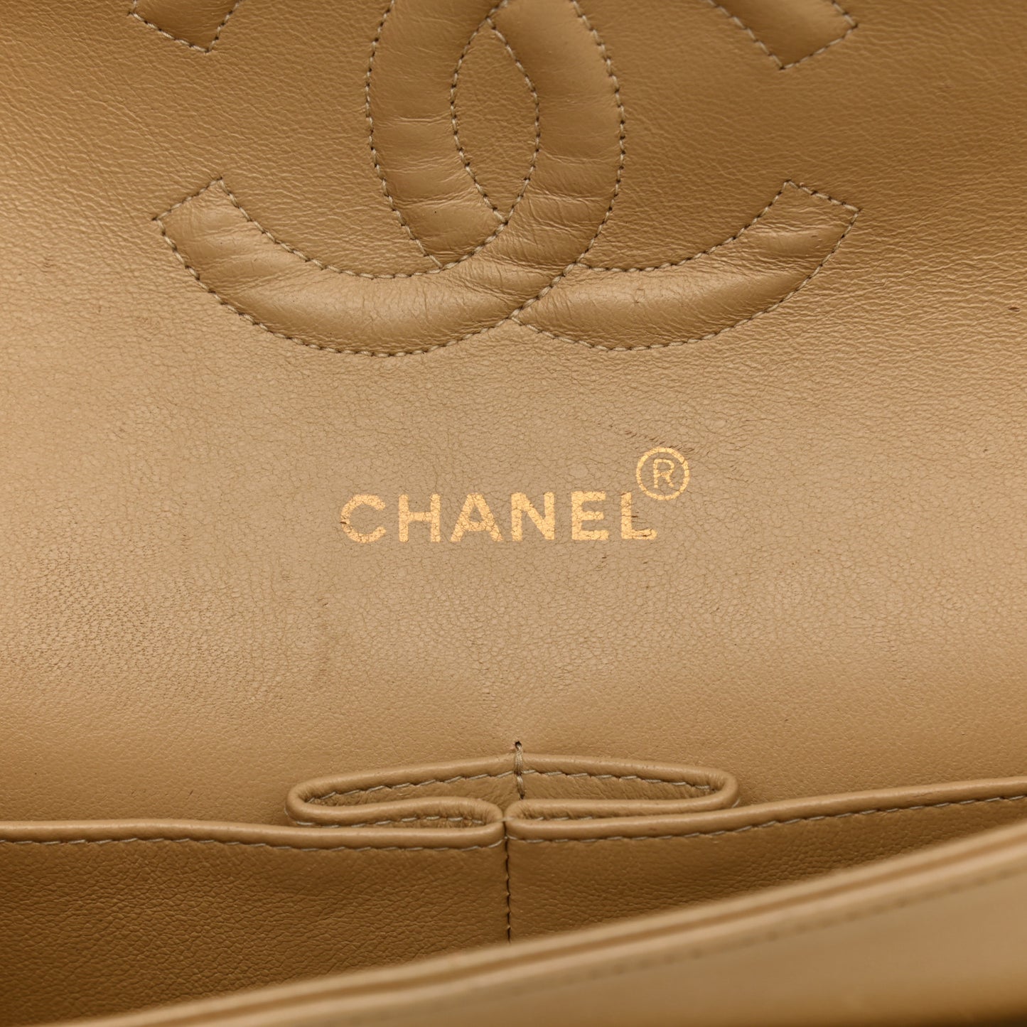 Lambskin Quilted Medium Double Flap Beige