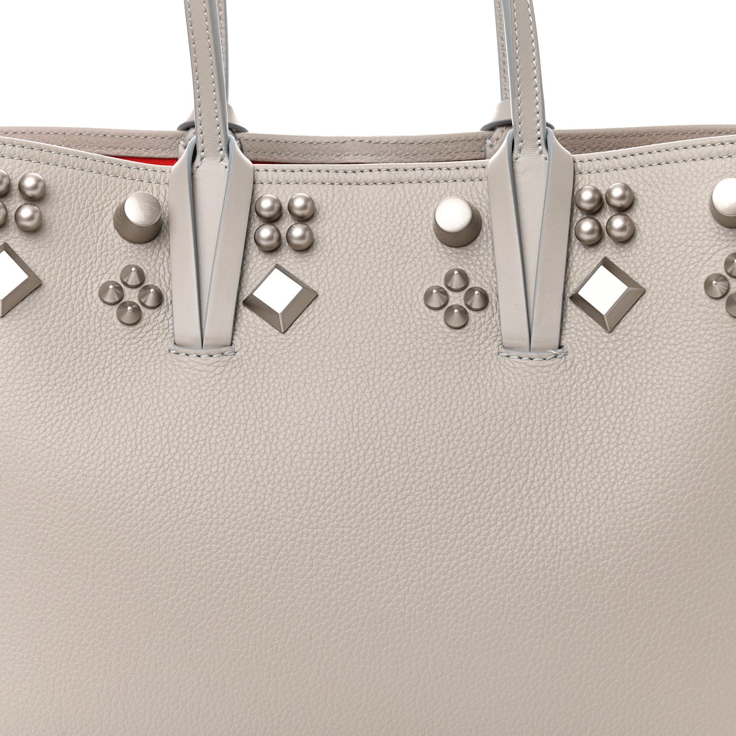Calfskin Spikes Small East West Cabata Tote Light Grey