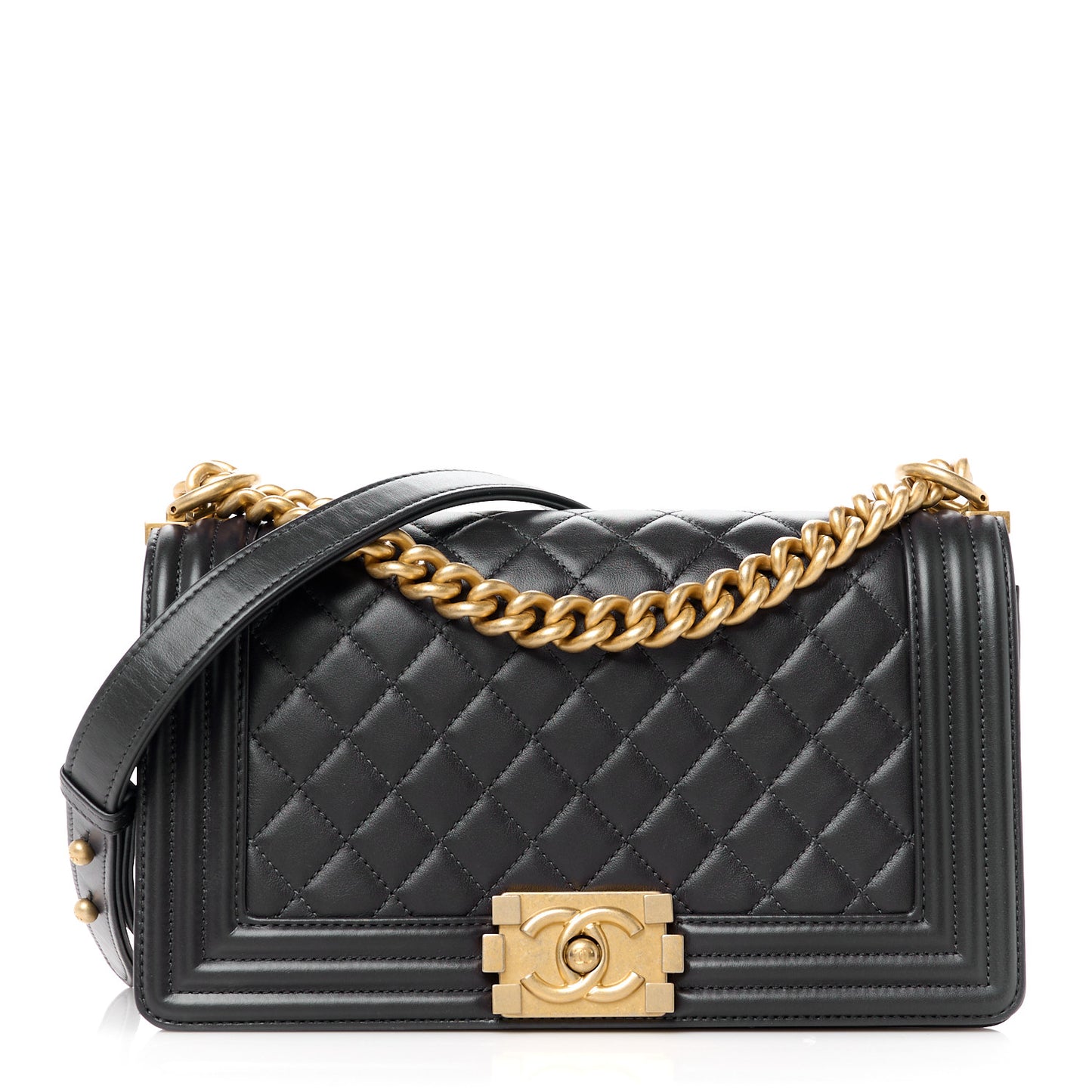 Calfskin Quilted Medium Boy Flap Dark Grey