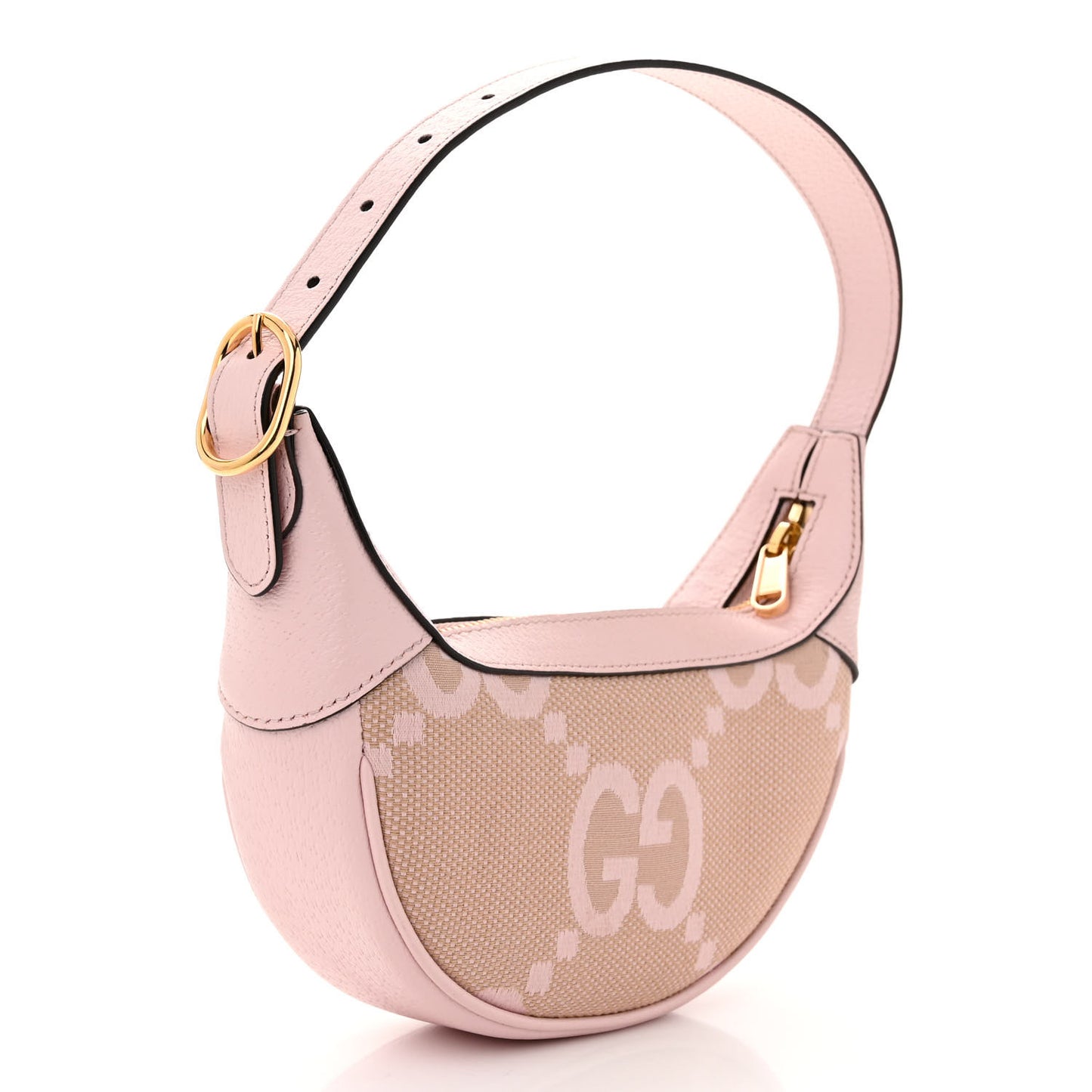 Monogram Jumbo GG Textured Dollar Calfskin Mini Ophidia Half Moon Hobo Beige Perfect Pink