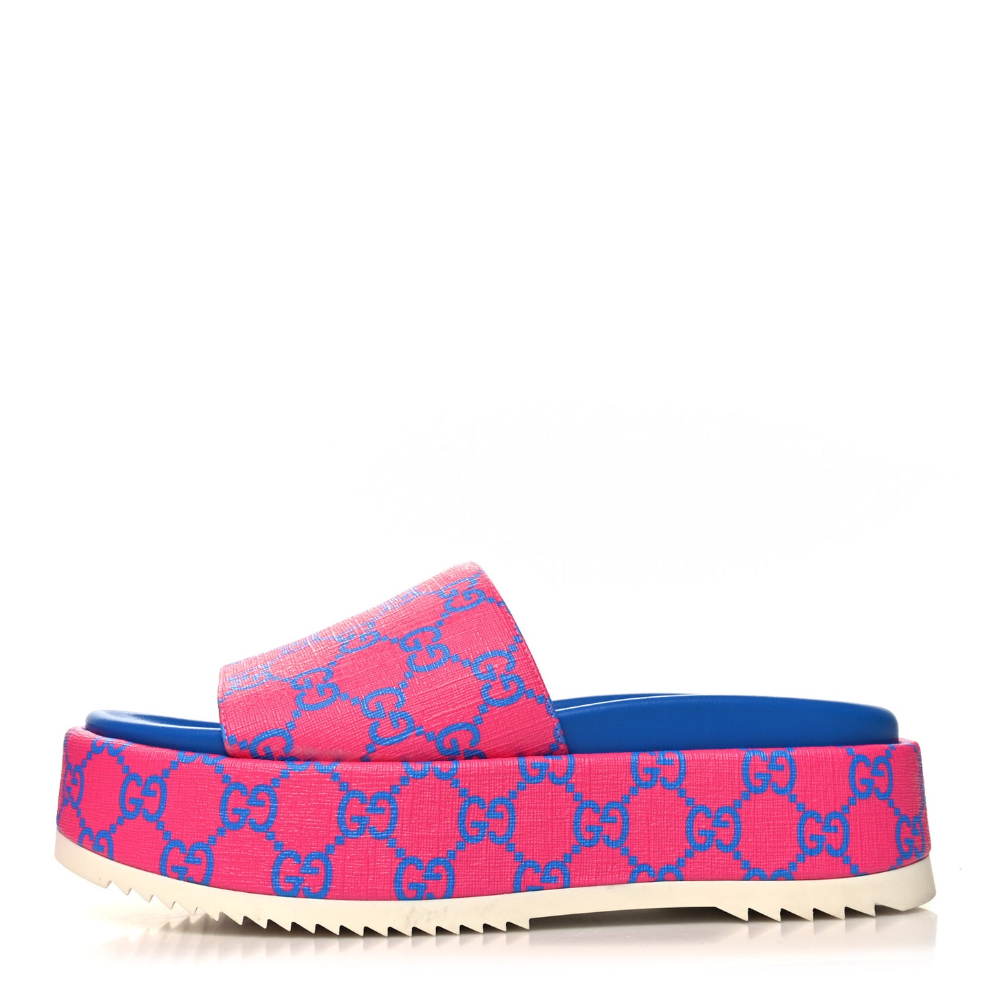 GG Supreme Joy Monogram Angelina Platform Slide Sandals 37.5 Fuxia Blue