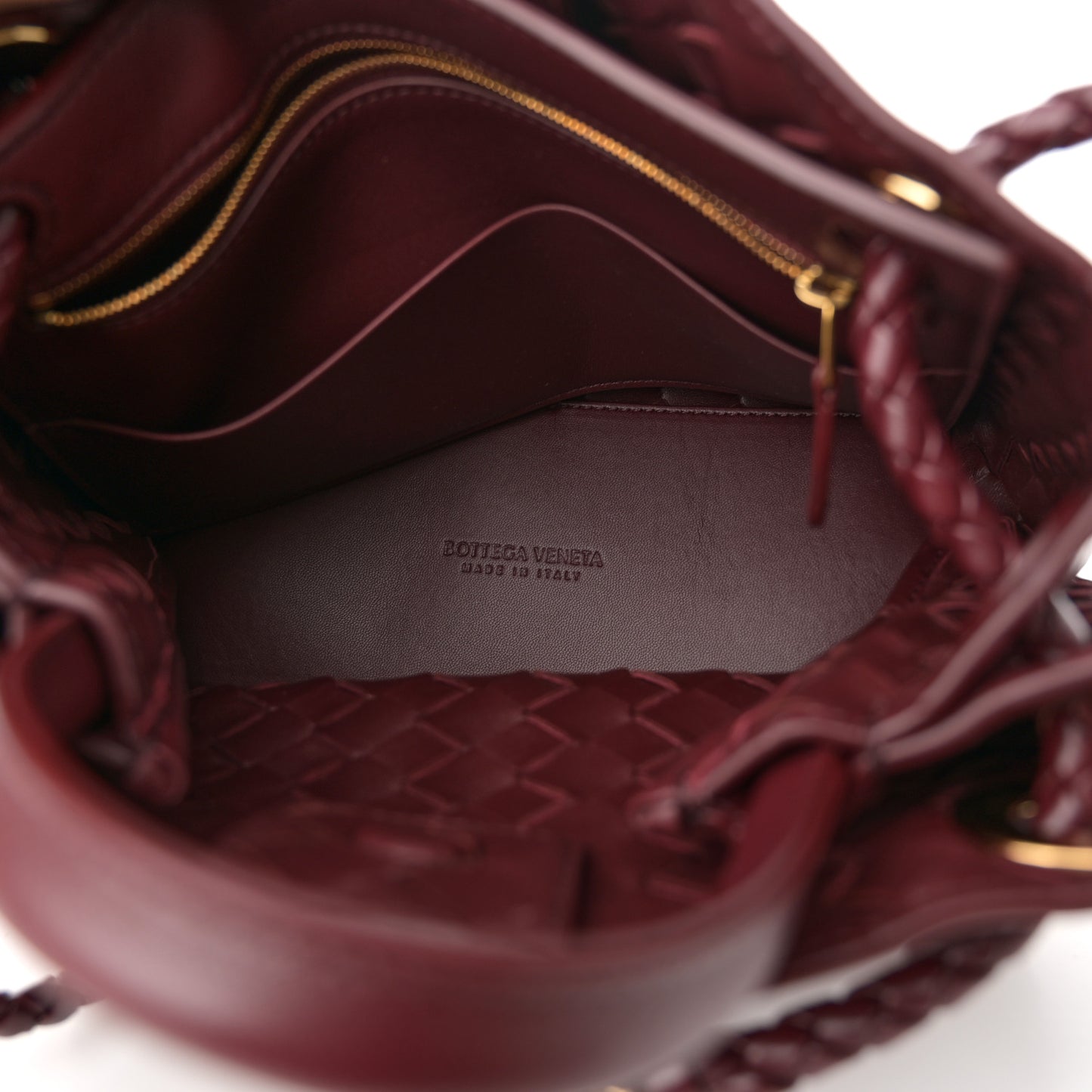 Nappa Intrecciato Small Andiamo Shoulder Bag Barolo