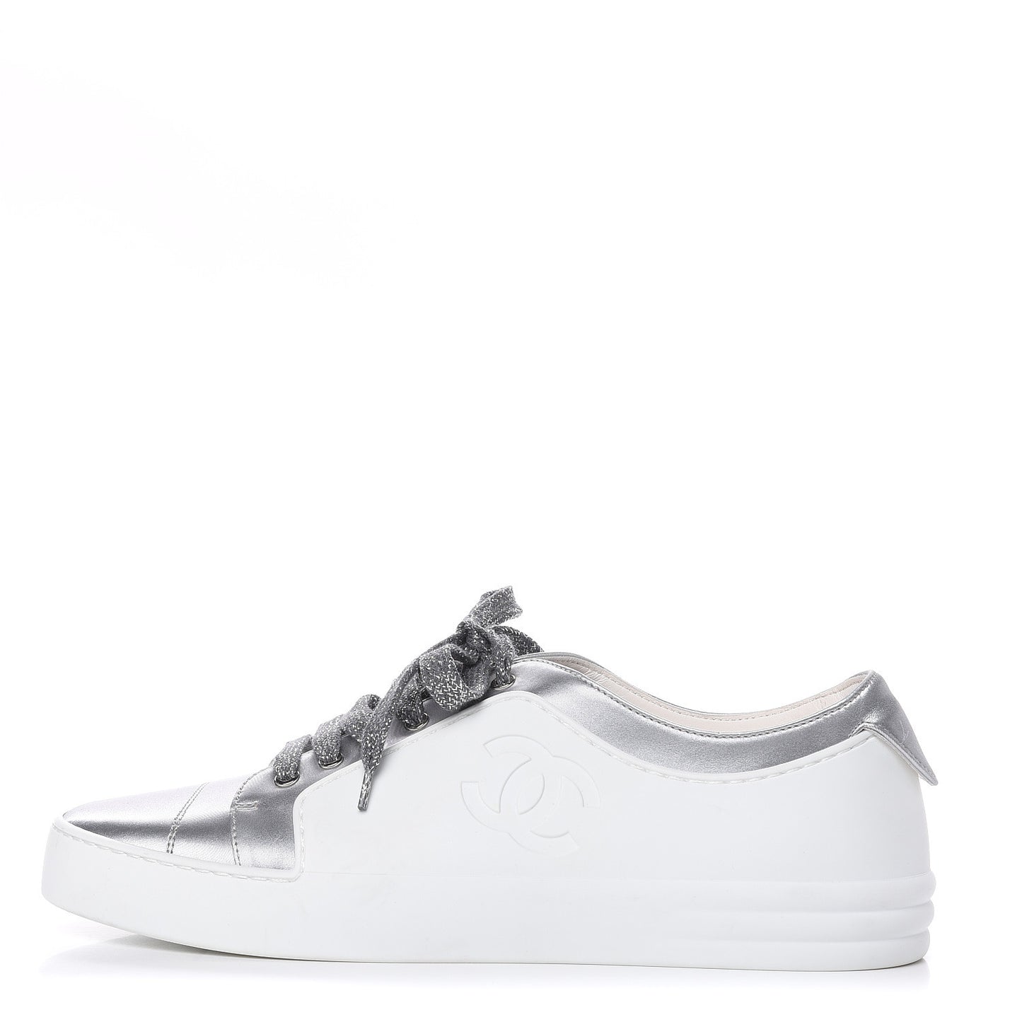Iridescent Goatskin Womens Sneakers 39 White Silver
