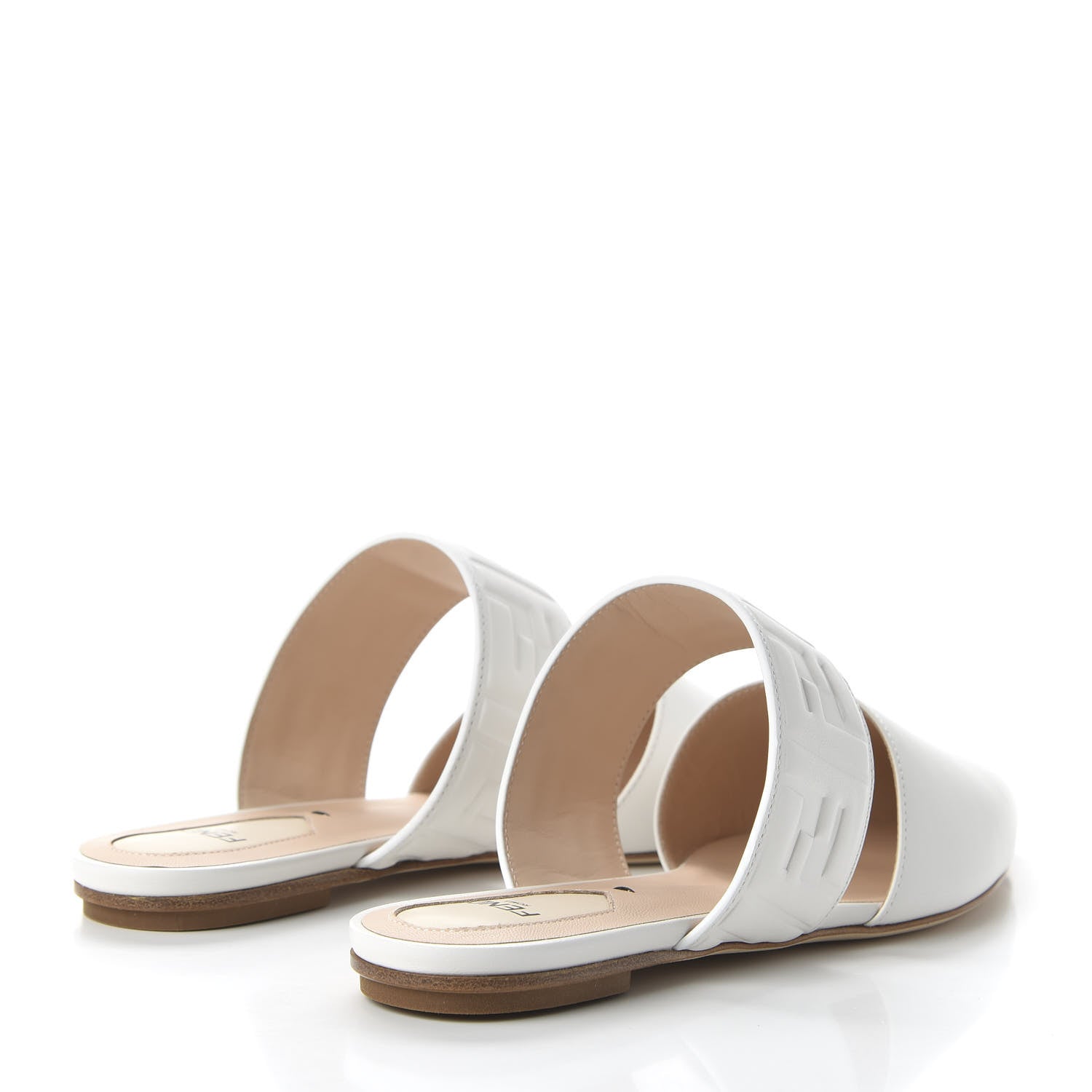 Fendi Vitello FF Embossed Buckle Flat Mules 37 Snow 4 of 8