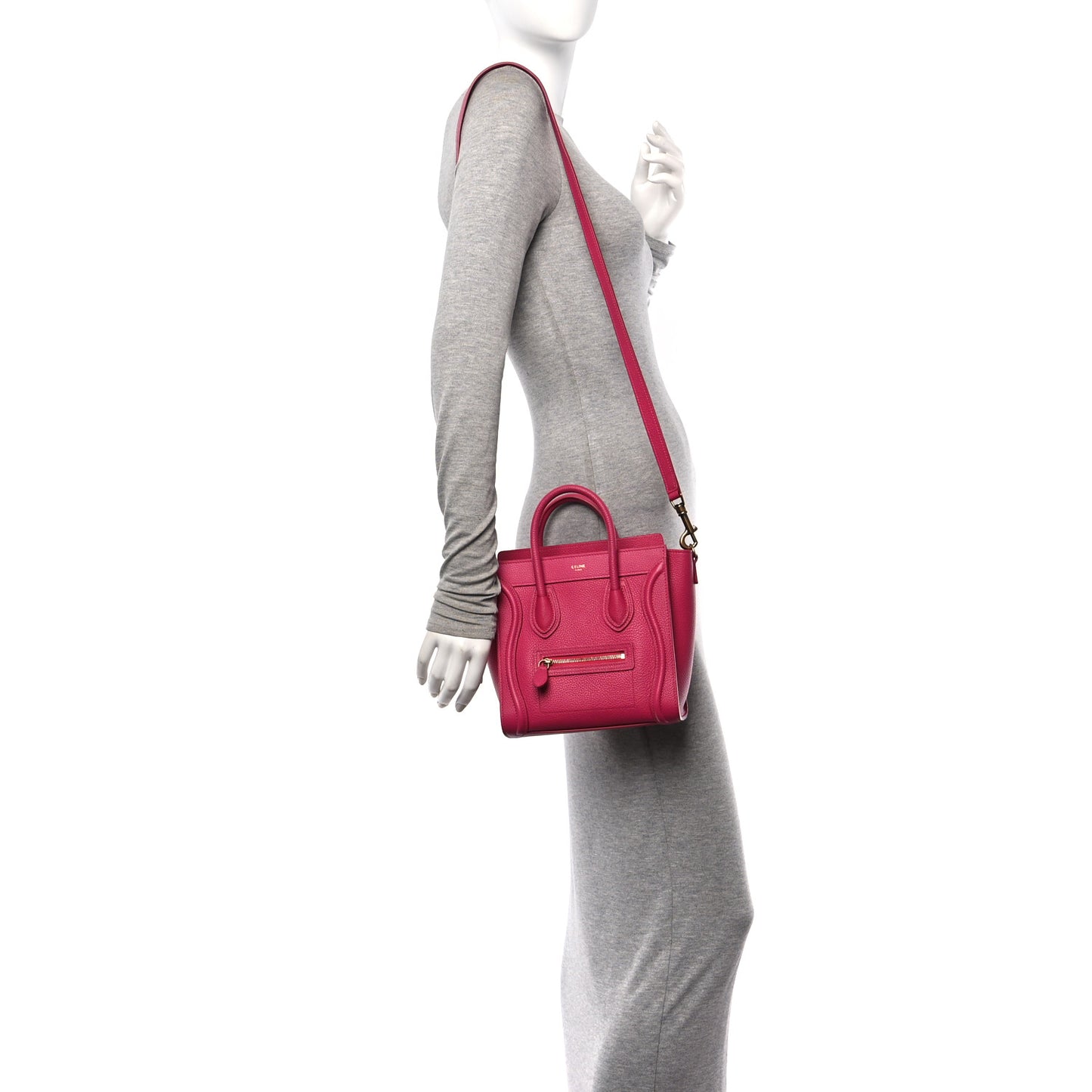 Drummed Calfskin Nano Luggage Fuchsia