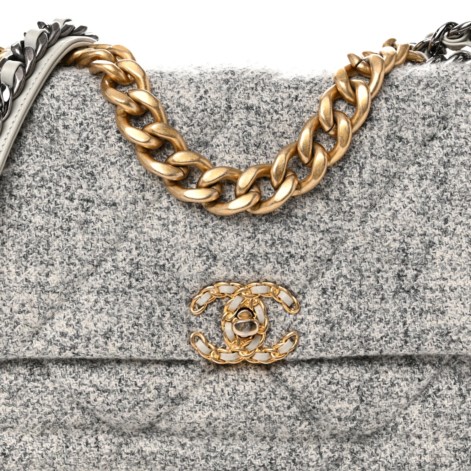 Chanel Tweed Quilted Large Chanel 19 Flap Grey Ecru 8 of 10