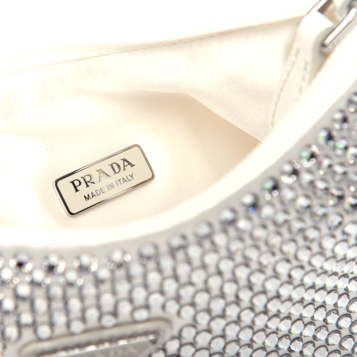 Satin Crystal Mini Re-Edition 2000 Bag White