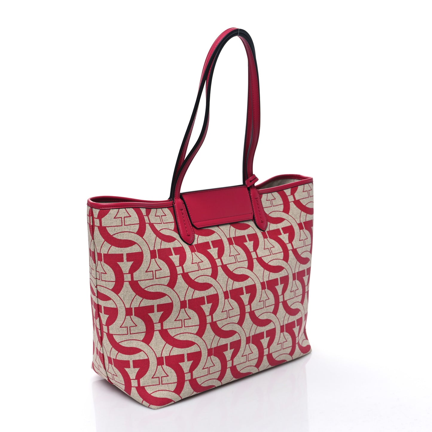 Canvas Calfskin Gancini Tote Red Beige