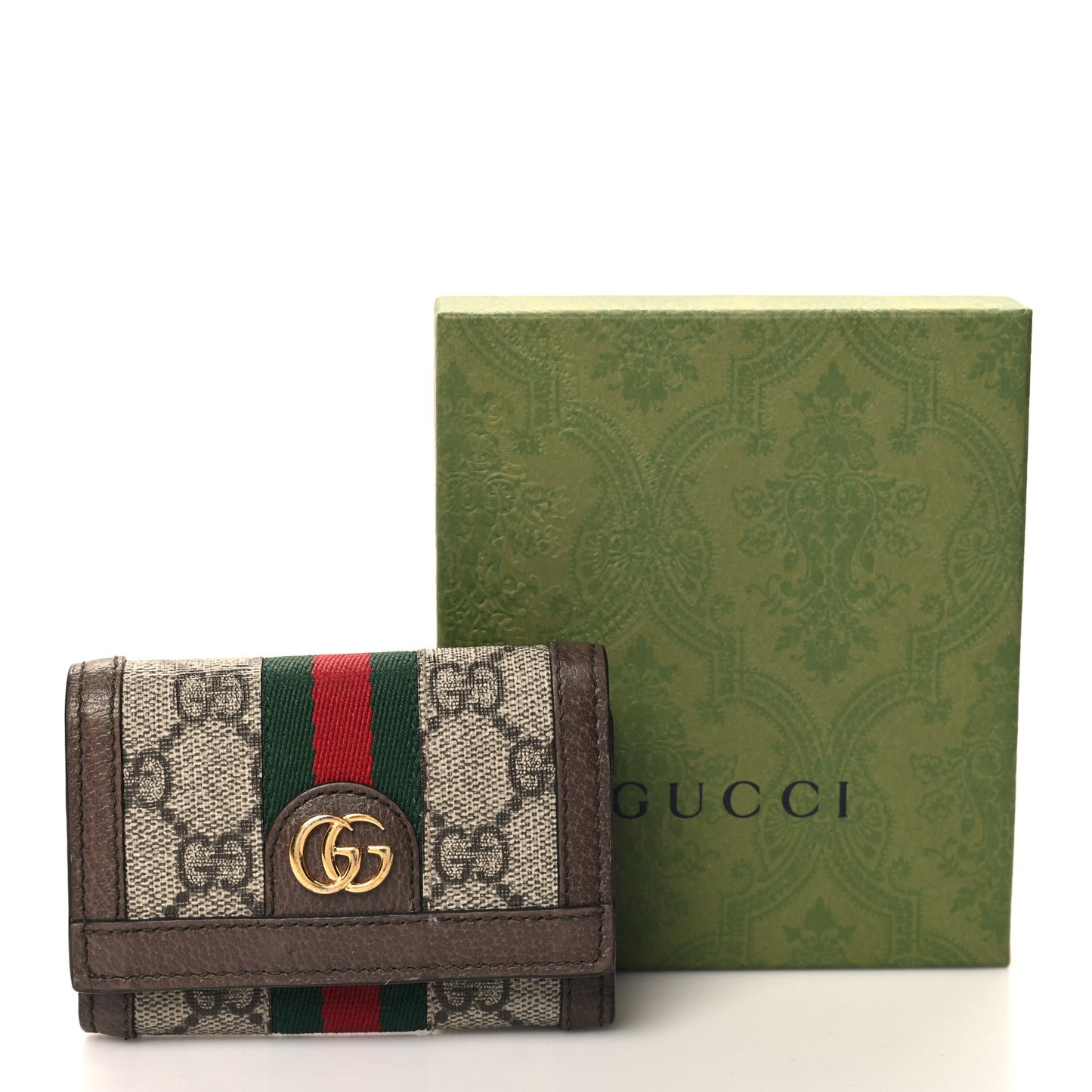 GG Supreme Monogram Web Ophidia Bi-Fold Wallet Beige New Acero