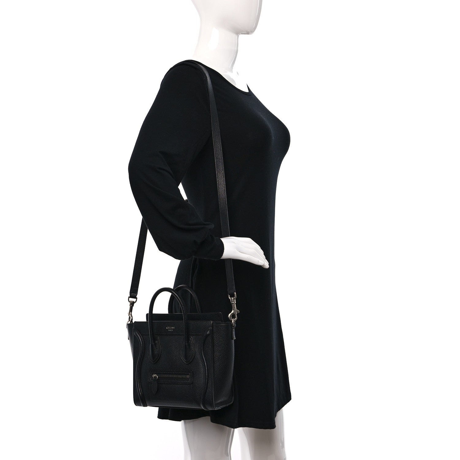 Celine Drummed Calfskin Nano Luggage Black 3 of 8