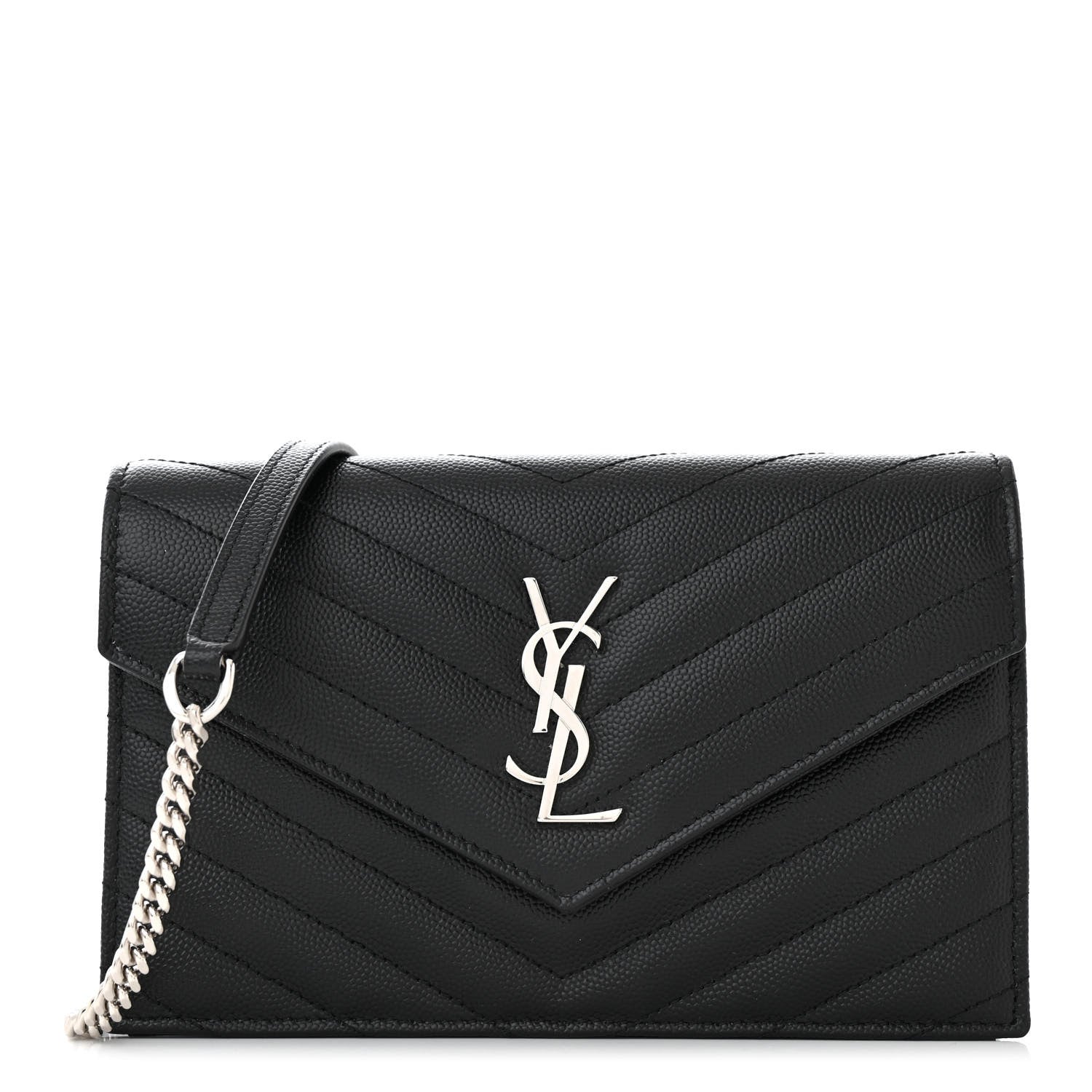 Saint Laurent Grain De Poudre Matelasse Chevron Monogram Envelope Chain Wallet Black 1 of 11
