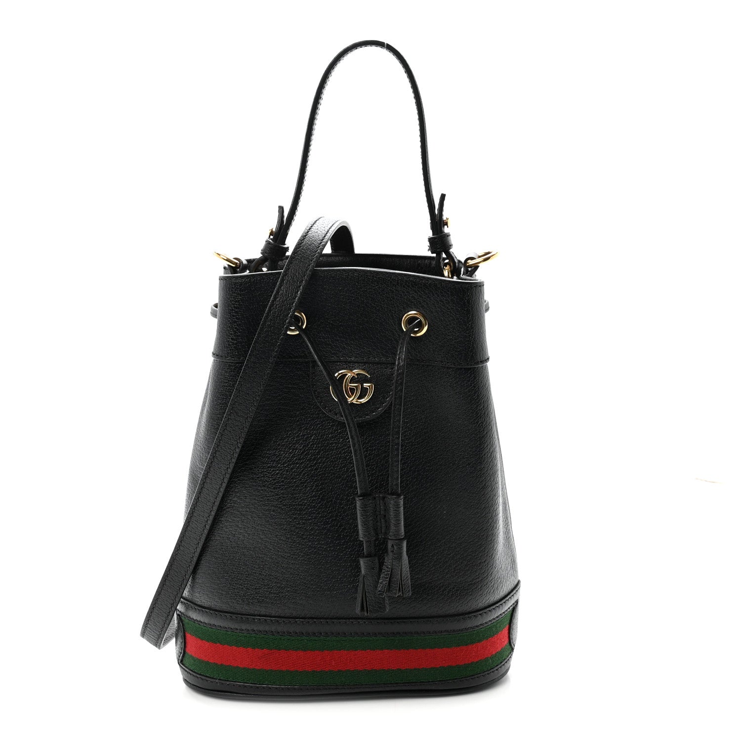 GUCCI バッグ ブラック Gucci Glazed Textured Calfskin Web Small Ophidia Bucket Bag Black