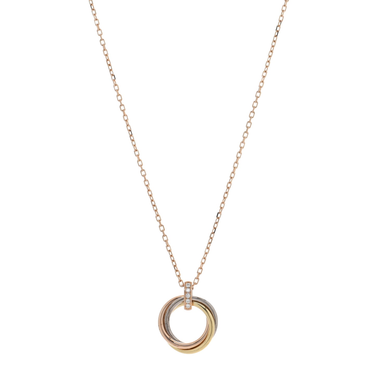 18K Pink White Yellow Gold Diamond Trinity Pendant Necklace