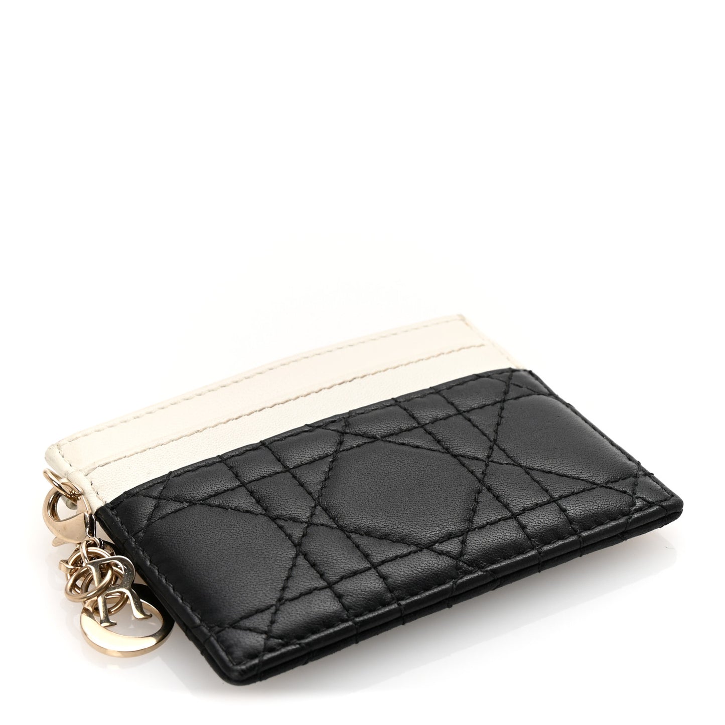 Lambskin Cannage Lady Dior Card Holder Black White