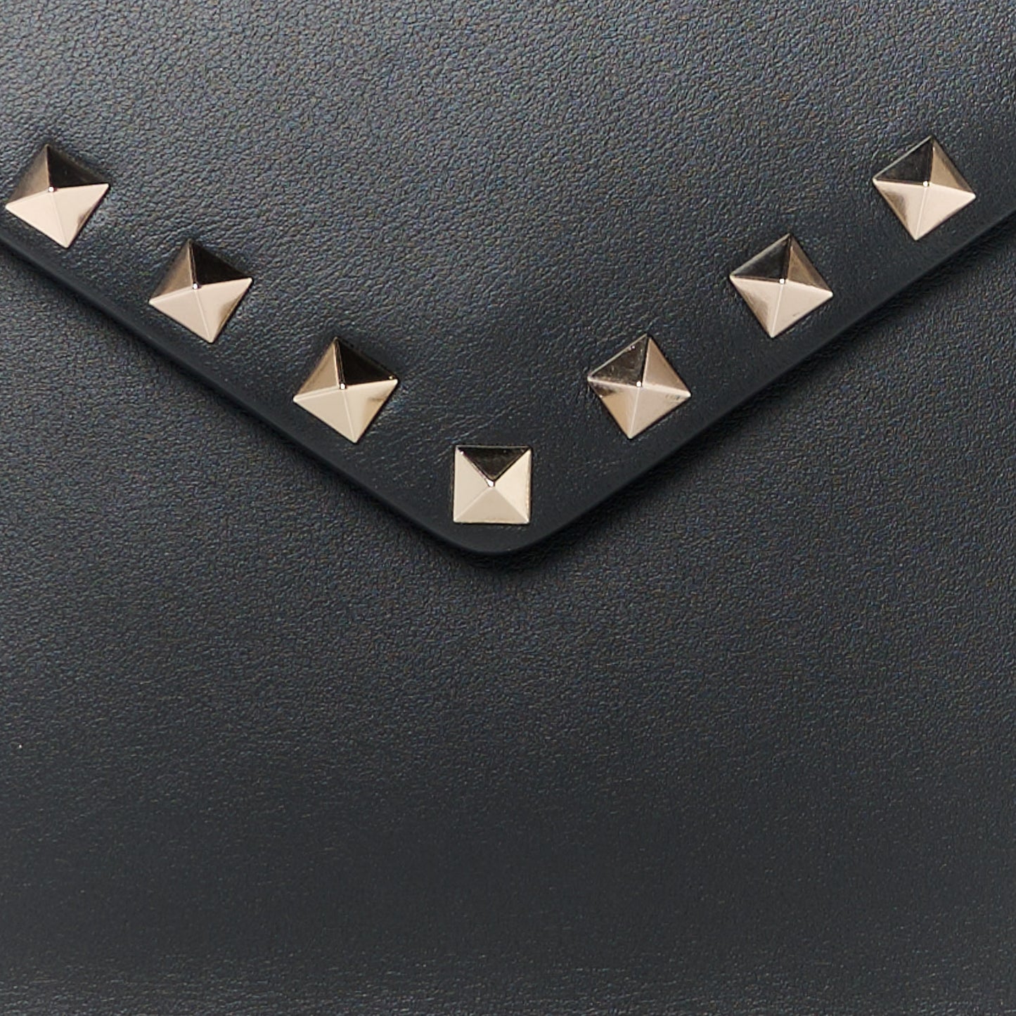 Vitello Medium Rockstud Envelope Flat Wristlet Pouch Black