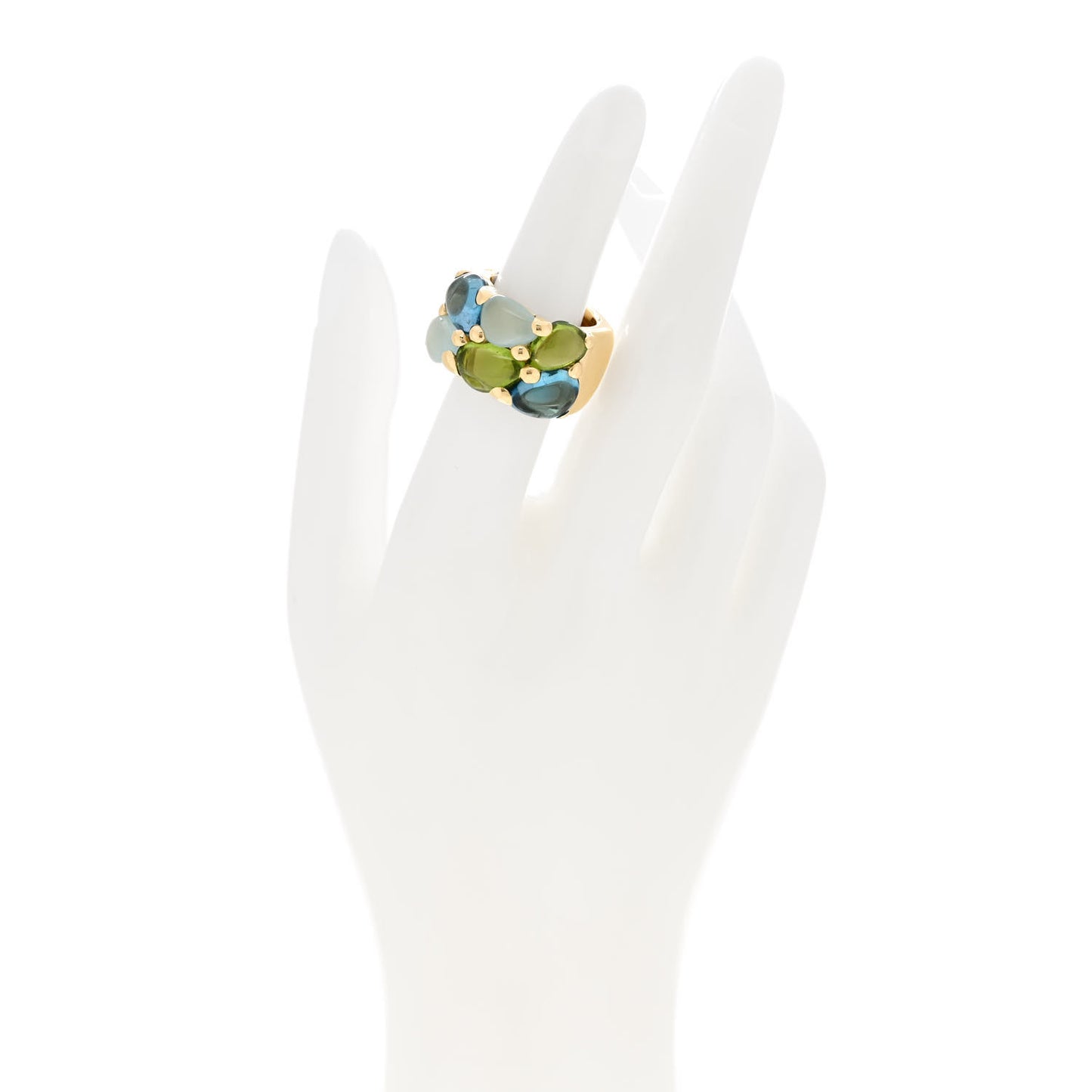 18K Yellow Gold Blue Topaz Peridot Aquamarine Large Sassi Ring 52 6