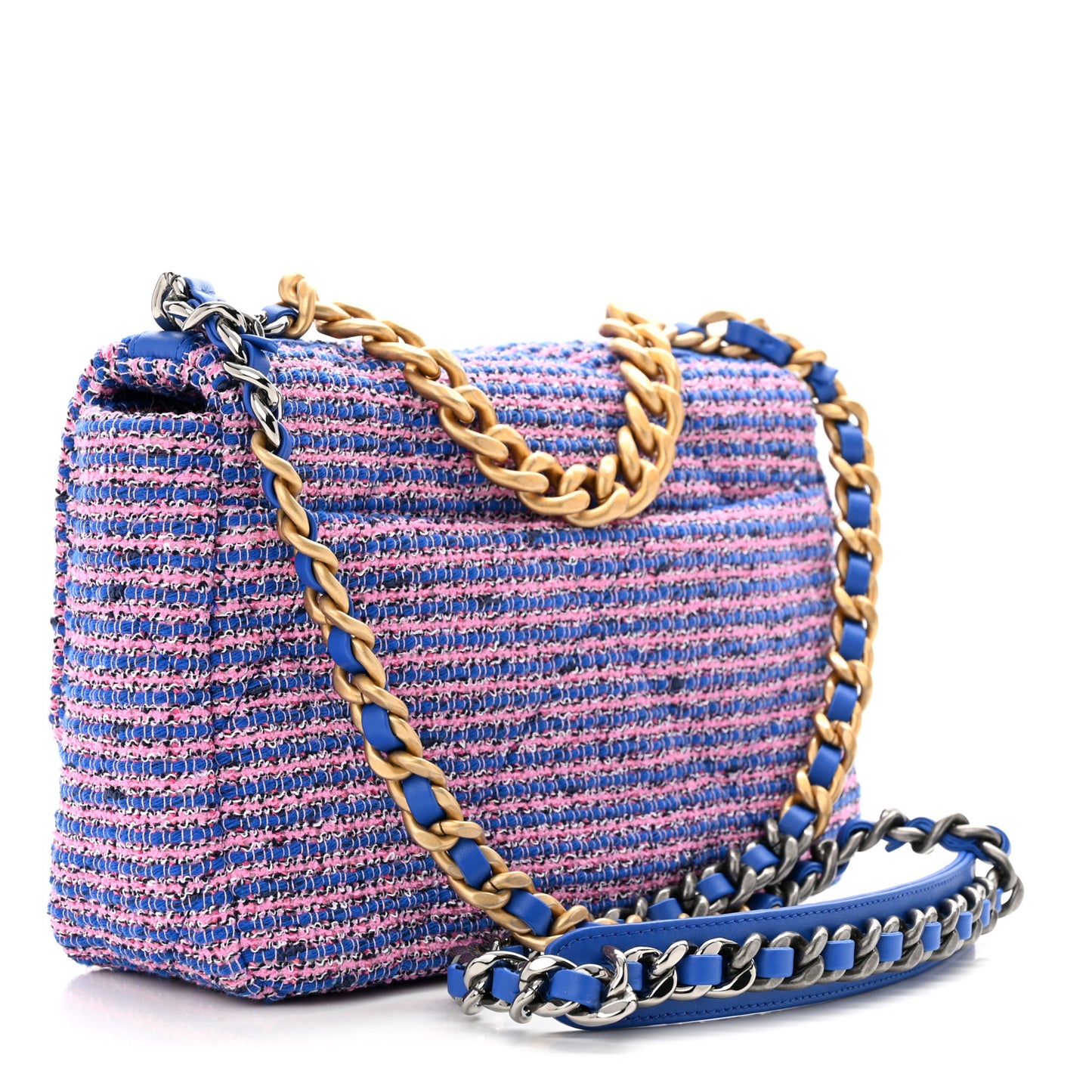Tweed Quilted Medium Chanel 19 Flap Blue Pink