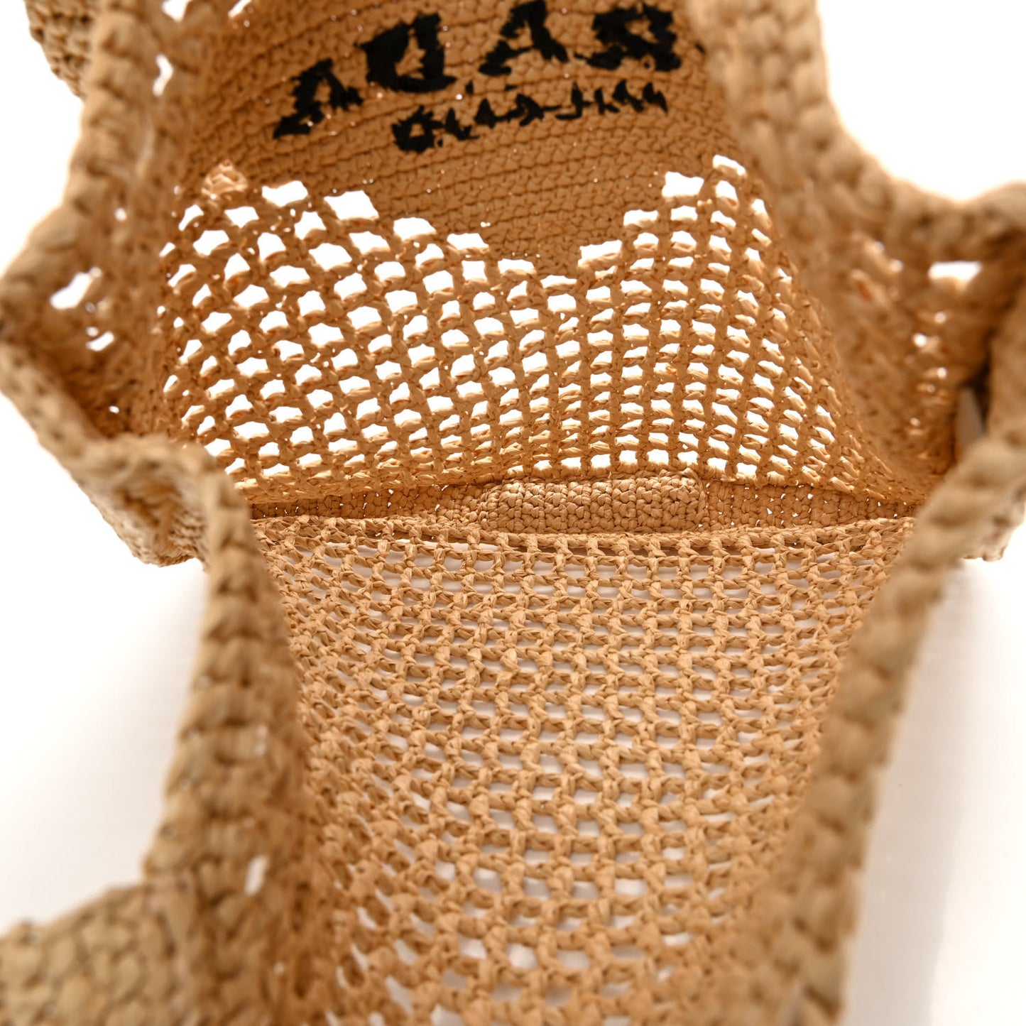 Yarn Raffia Effect Crochet Logo Embroidered Tote Bag Naturale